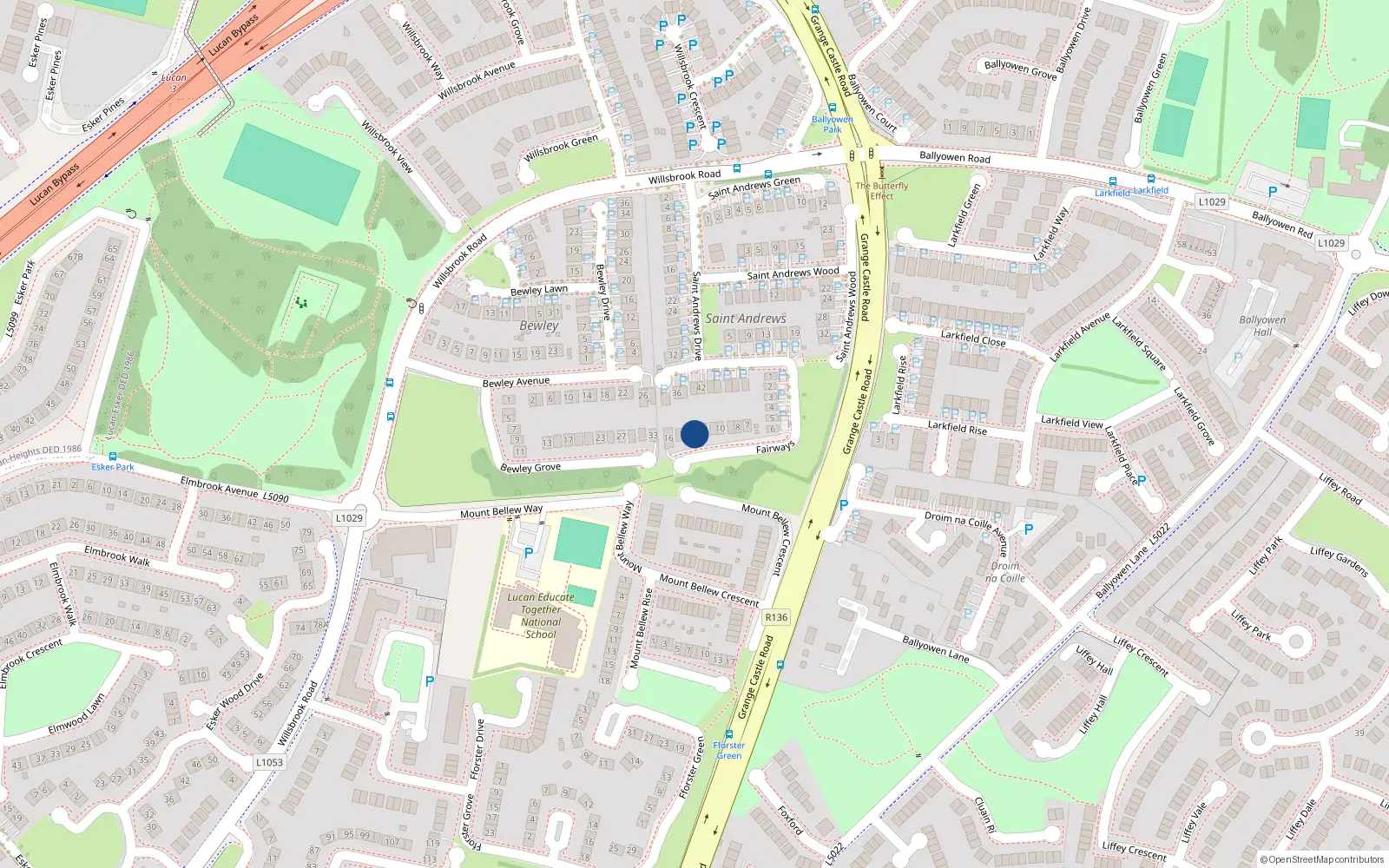 Overhead map showing the location of 13 St Andrews Fairway, The Fairways, Lucan