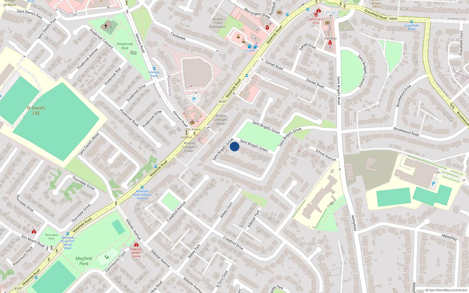 Overhead map showing the location of 13 St Brigids Green, St Brigids Road, Artane Dublin 5