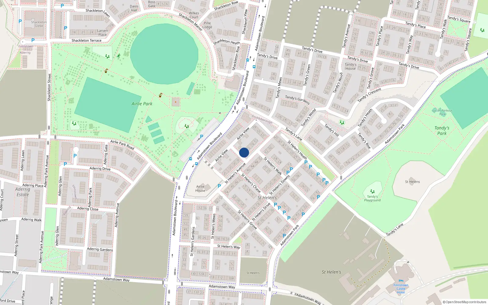 Overhead map showing the location of 13 Saint Helen's Avenue, Lucan