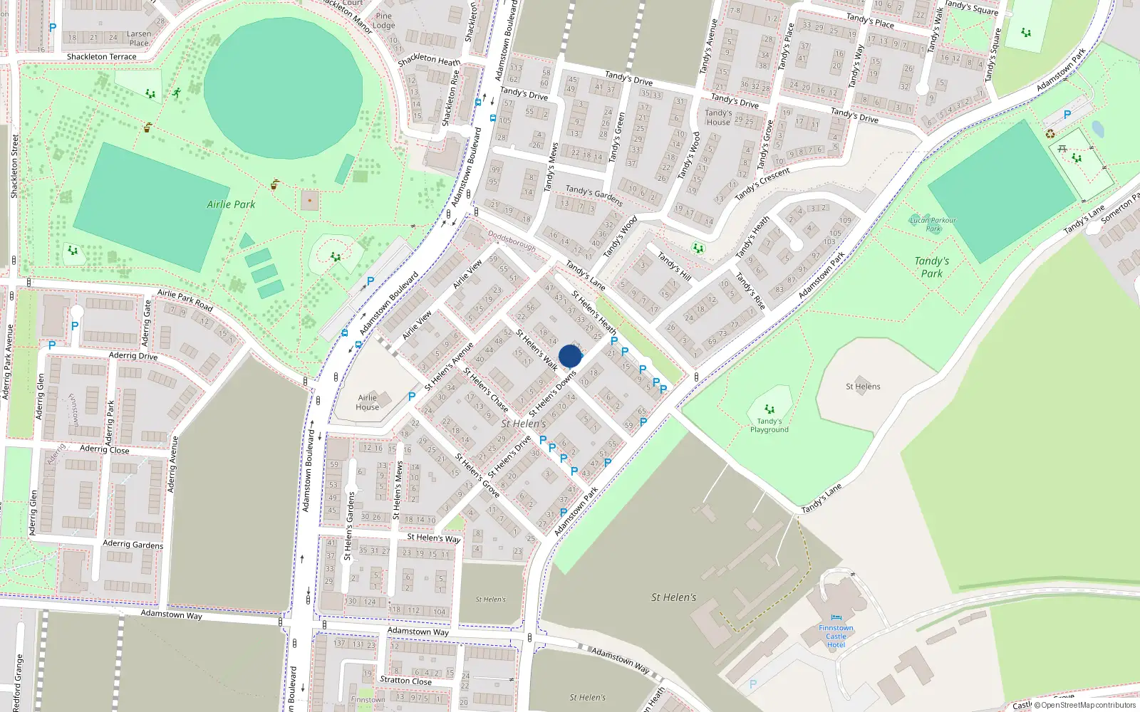 Overhead map showing the location of 13 Saint Helen's Downs, Lucan