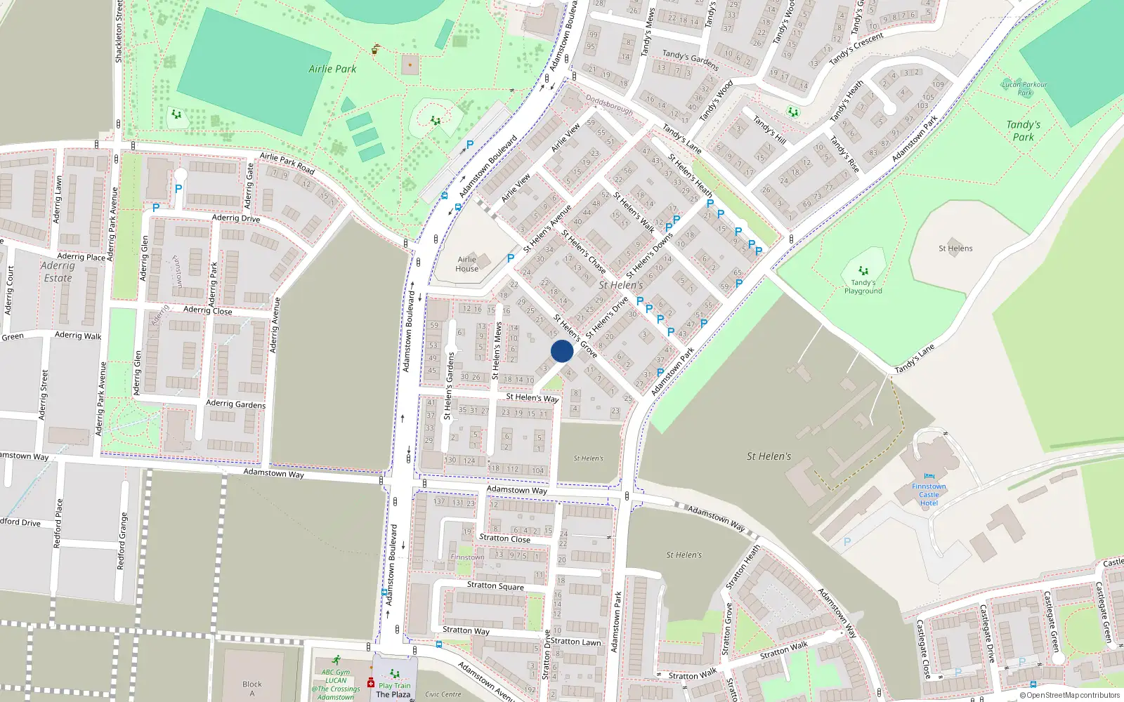 Overhead map showing the location of 13 Saint Helen's Green, Lucan