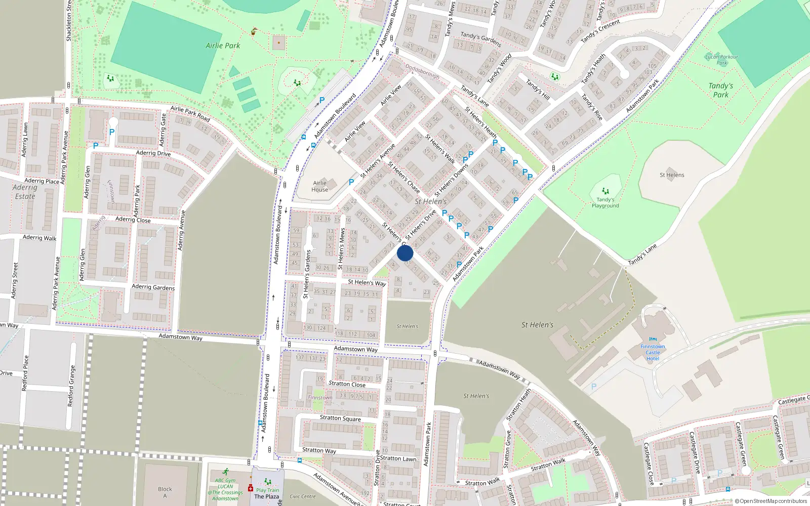 Overhead map showing the location of 13 Saint Helen's Grove, Lucan
