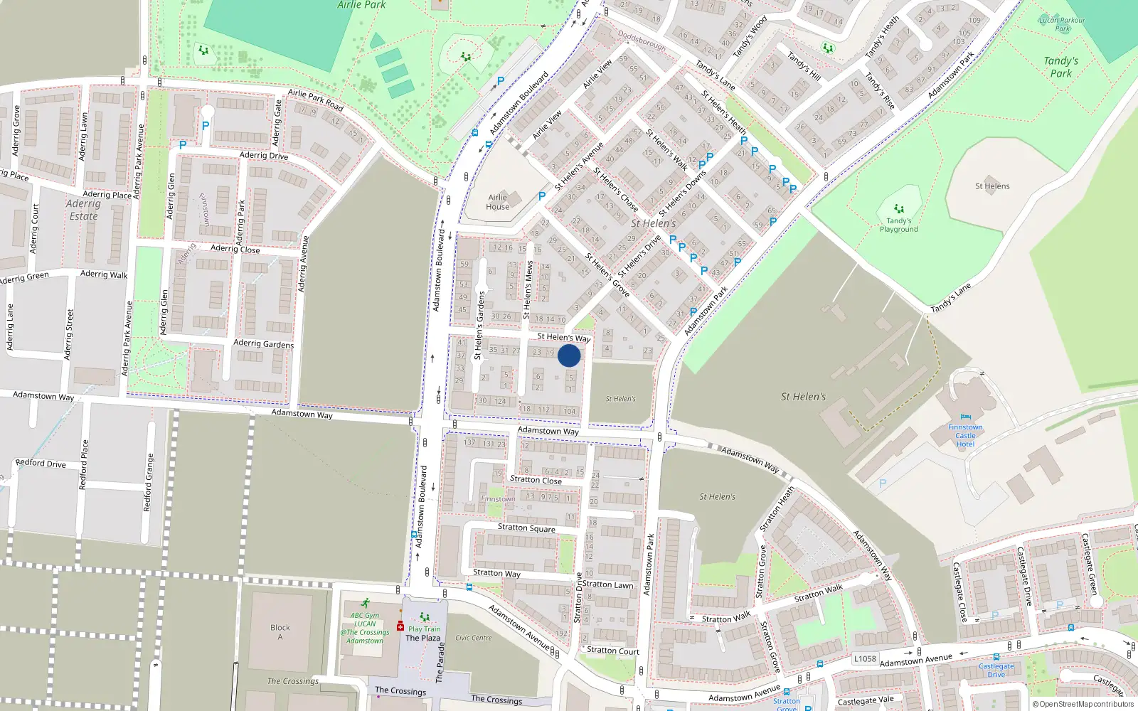Overhead map showing the location of 13 Saint Helens Way, Lucan