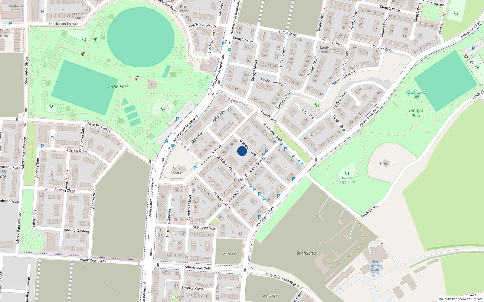 Overhead map showing the location of 13 Saint Helen's Walk, Lucan