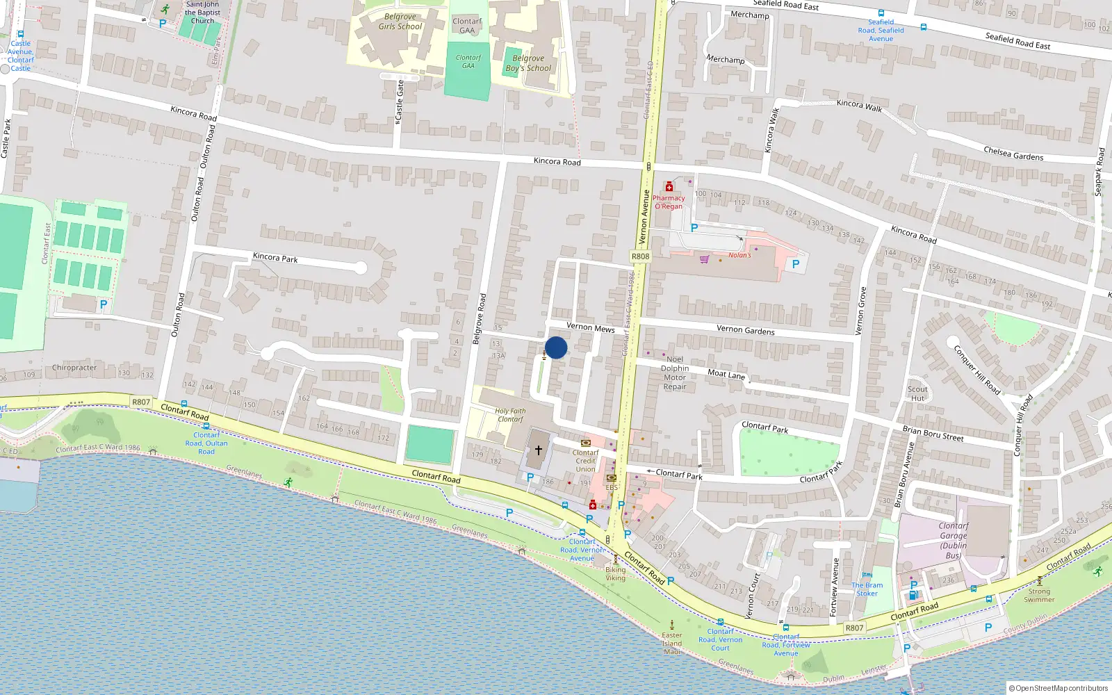 Overhead map showing the location of 13 St Josephs Square, Clontarf, Dublin 3