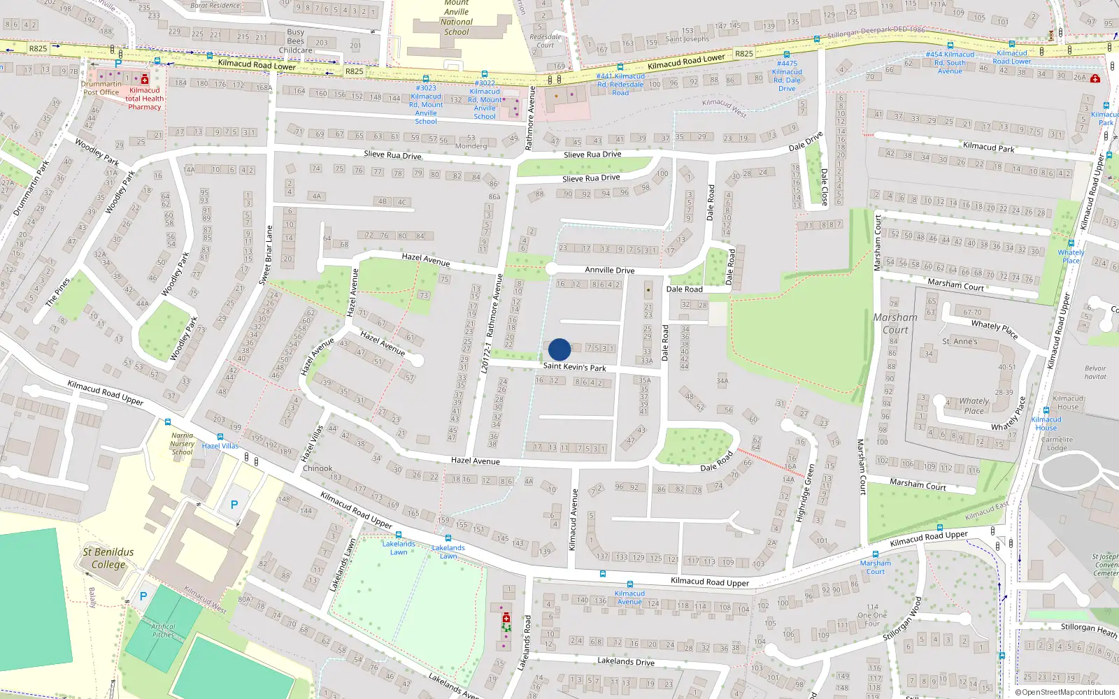 Overhead map showing the location of 13 St Kevins Park, Stillorgan, Dublin