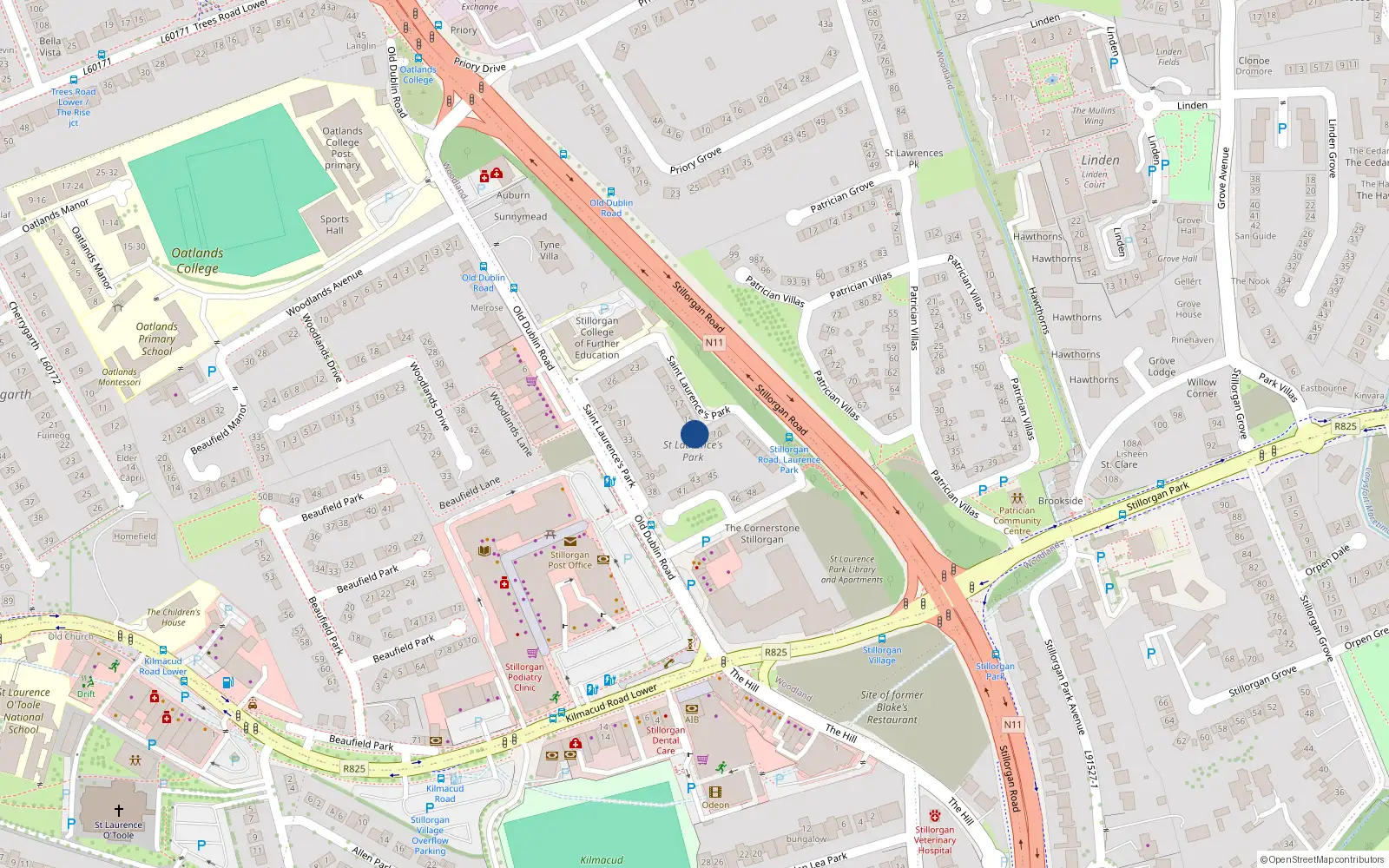 Overhead map showing the location of 13 St Laurences Park, Stillorgan, Dublin