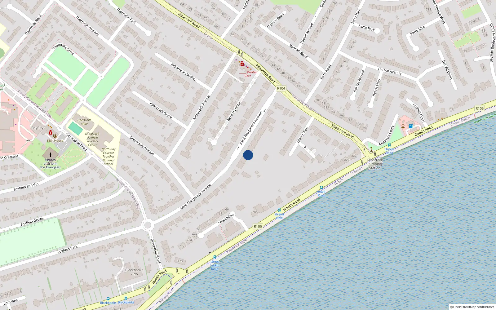 Overhead map showing the location of 13 St Margarets Avenue, Kilbarrack, Dublin 5