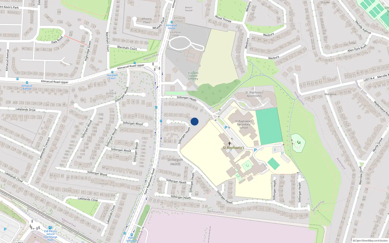 Overhead map showing the location of 13 Stillorgan Heath, Dublin