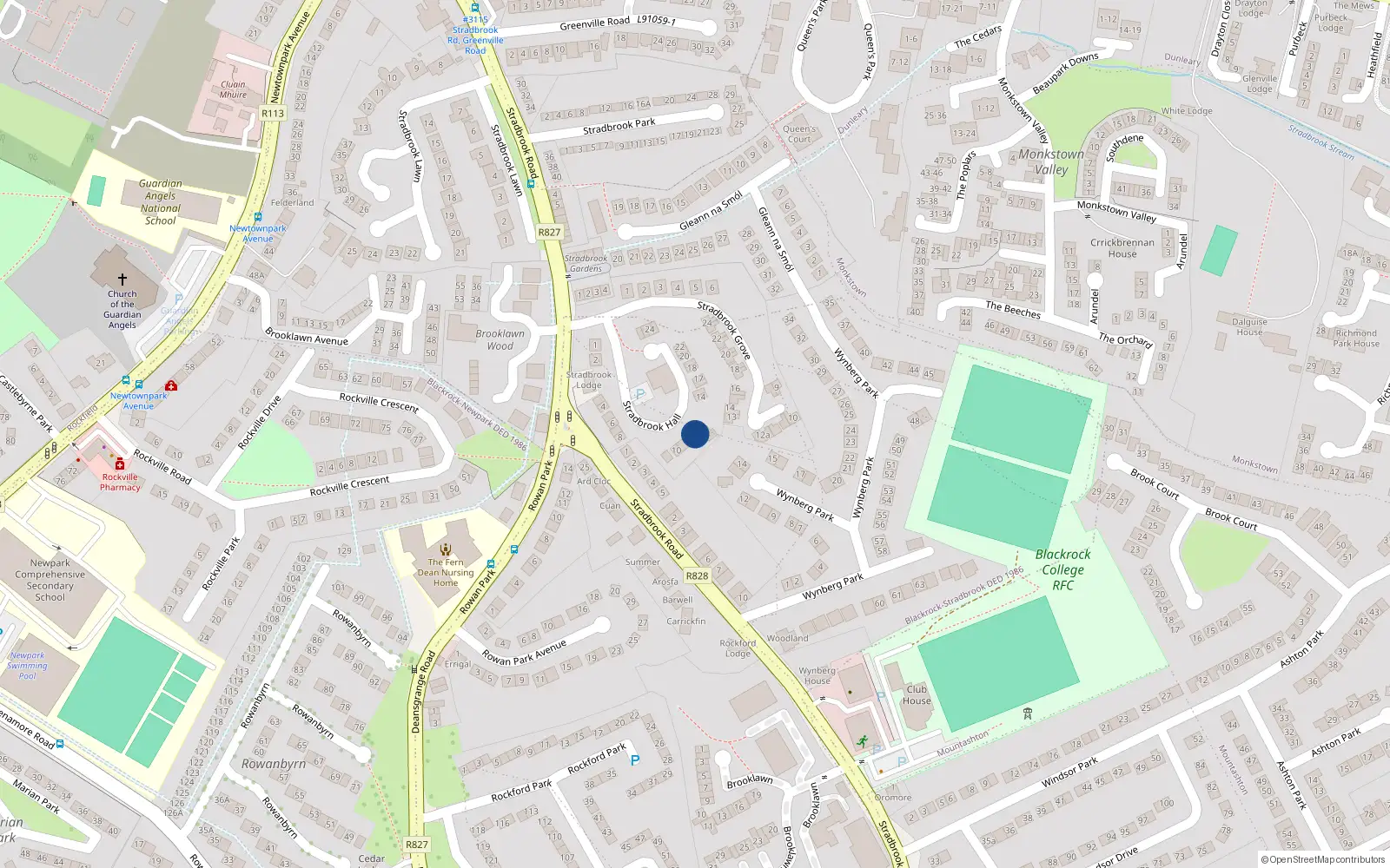 Overhead map showing the location of 13 Stradbrook Hall, Blackrock