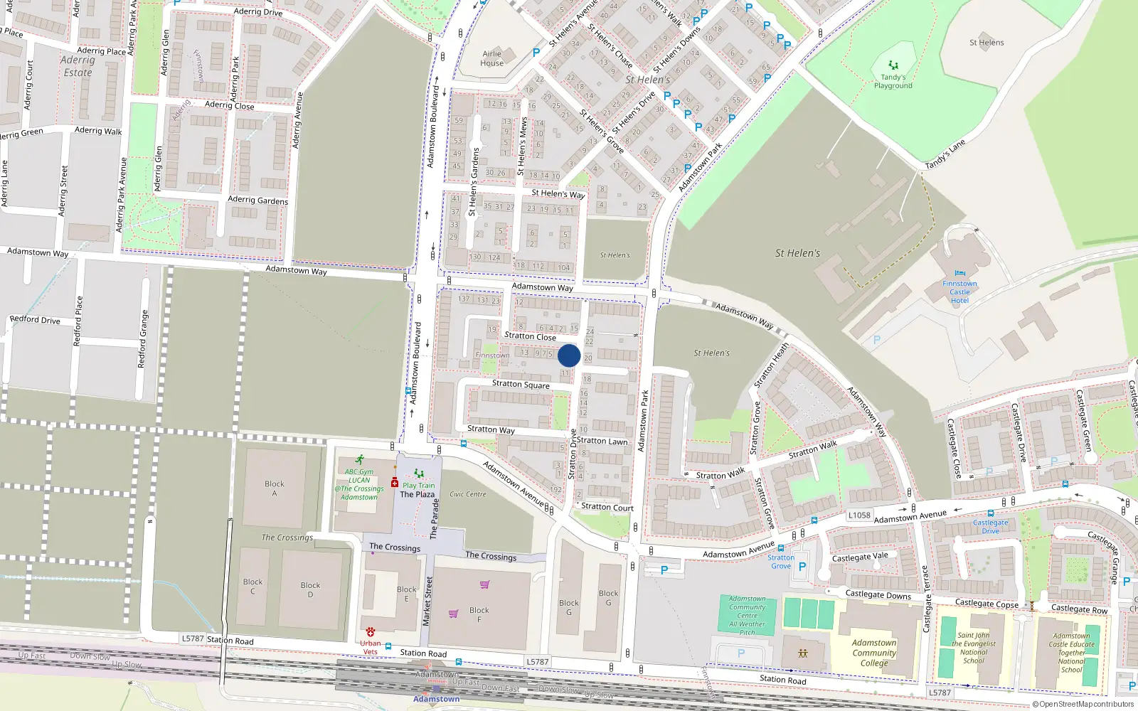 Overhead map showing the location of 13 Stratton Drive, Lucan