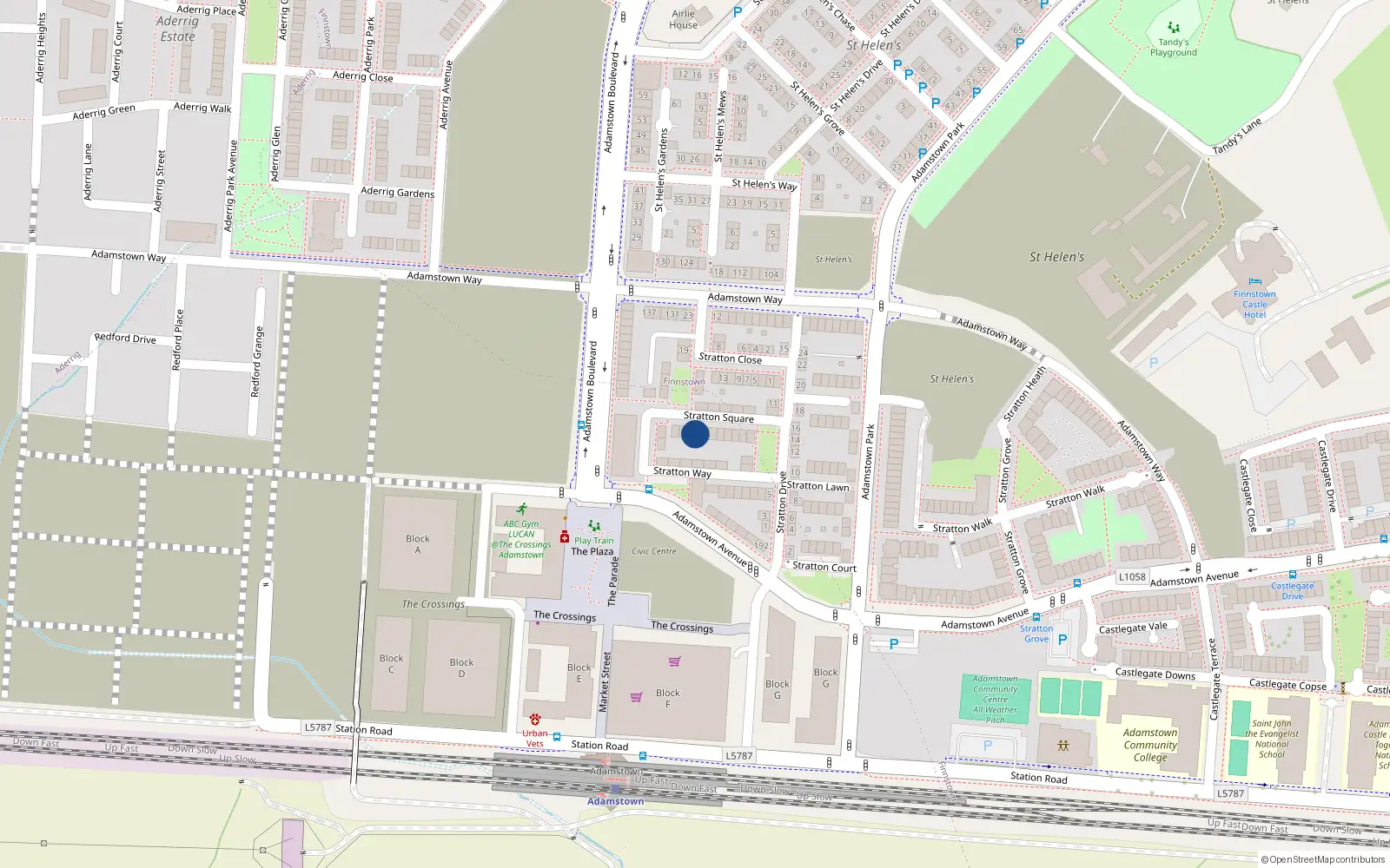 Overhead map showing the location of 13 Stratton Square, Lucan