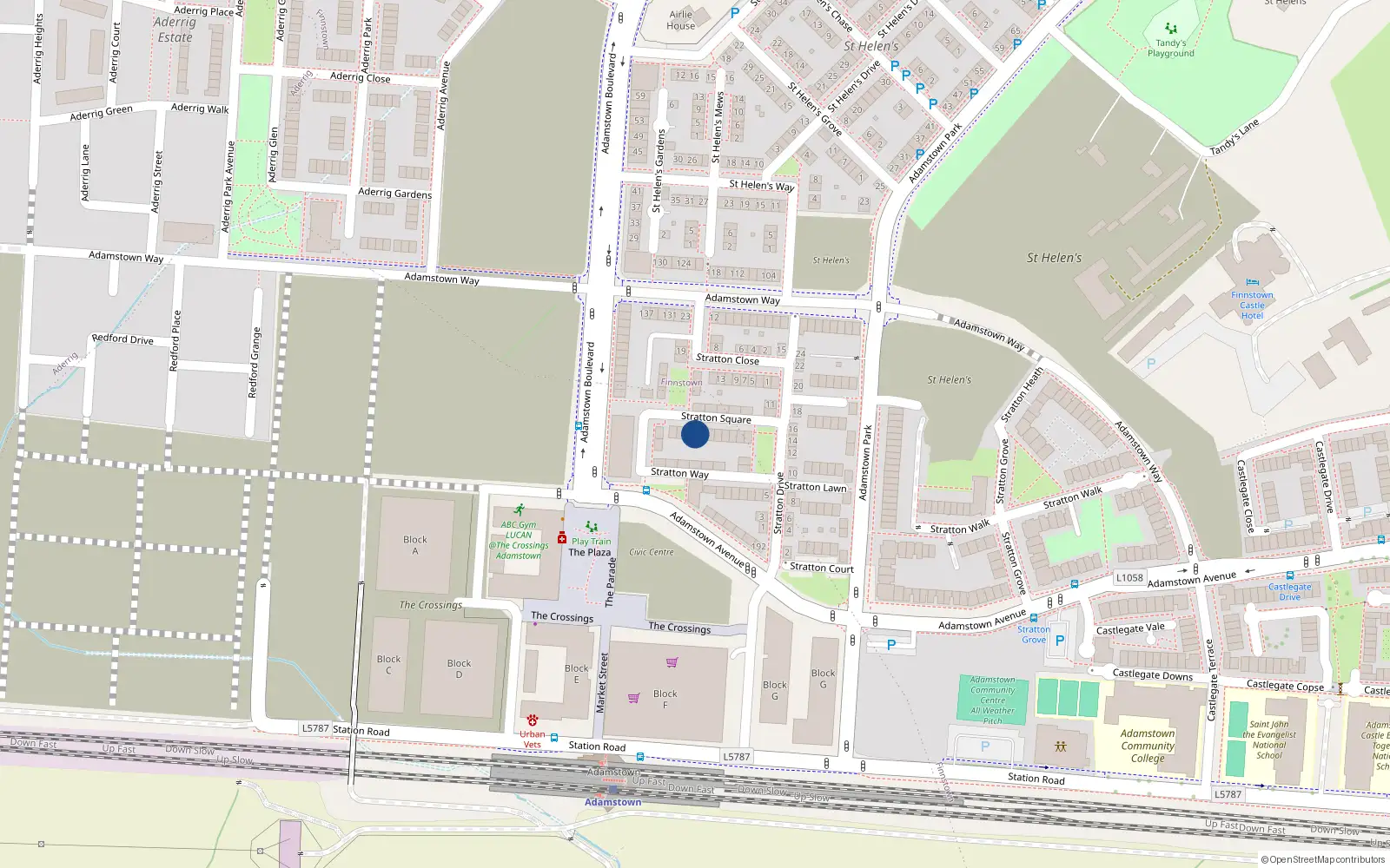Overhead map showing the location of 13 Stratton Square, Adamstown Square, Lucan