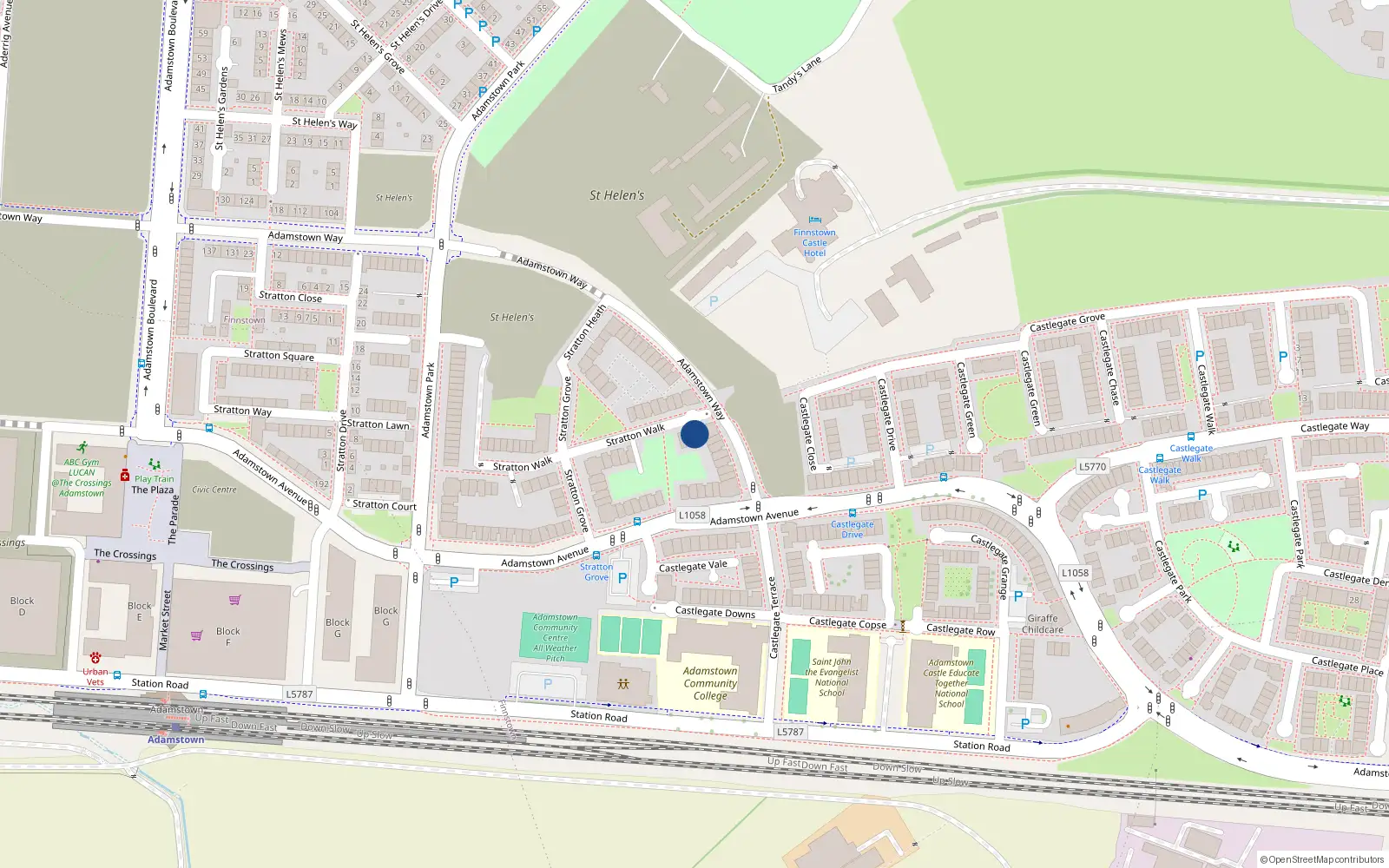 Overhead map showing the location of 13 Stratton Walk, Lucan
