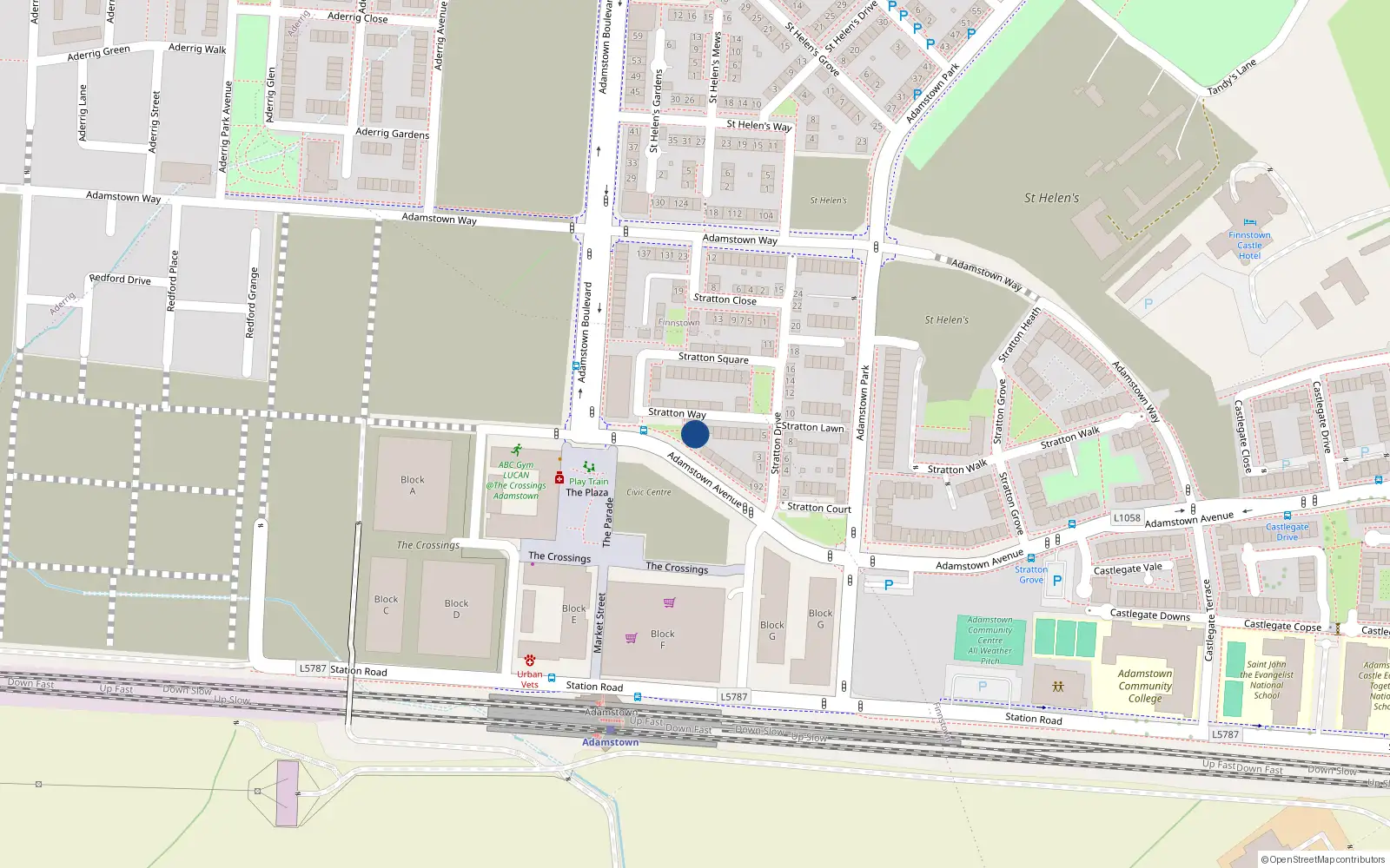 Overhead map showing the location of 13 Stratton Way, Lucan