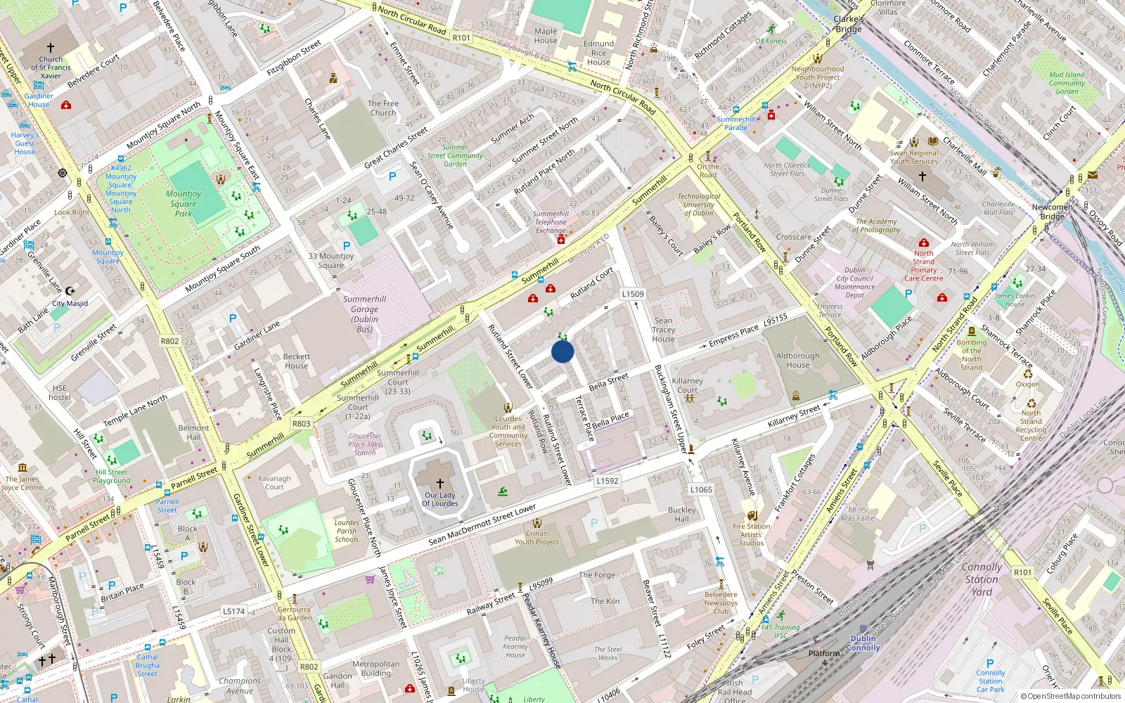 Overhead map showing the location of 13 Summerhill Place, Dublin 1
