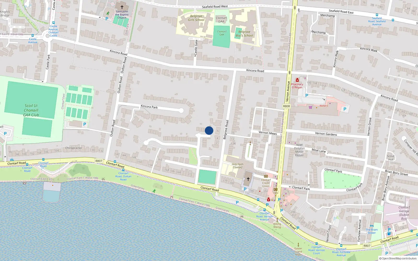 Overhead map showing the location of 13 Summerville, Clontarf, Dublin 3