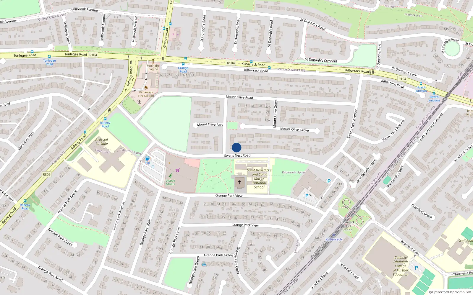 Overhead map showing the location of 13 Swans Nest Road, Kilbarrack, Dublin 5