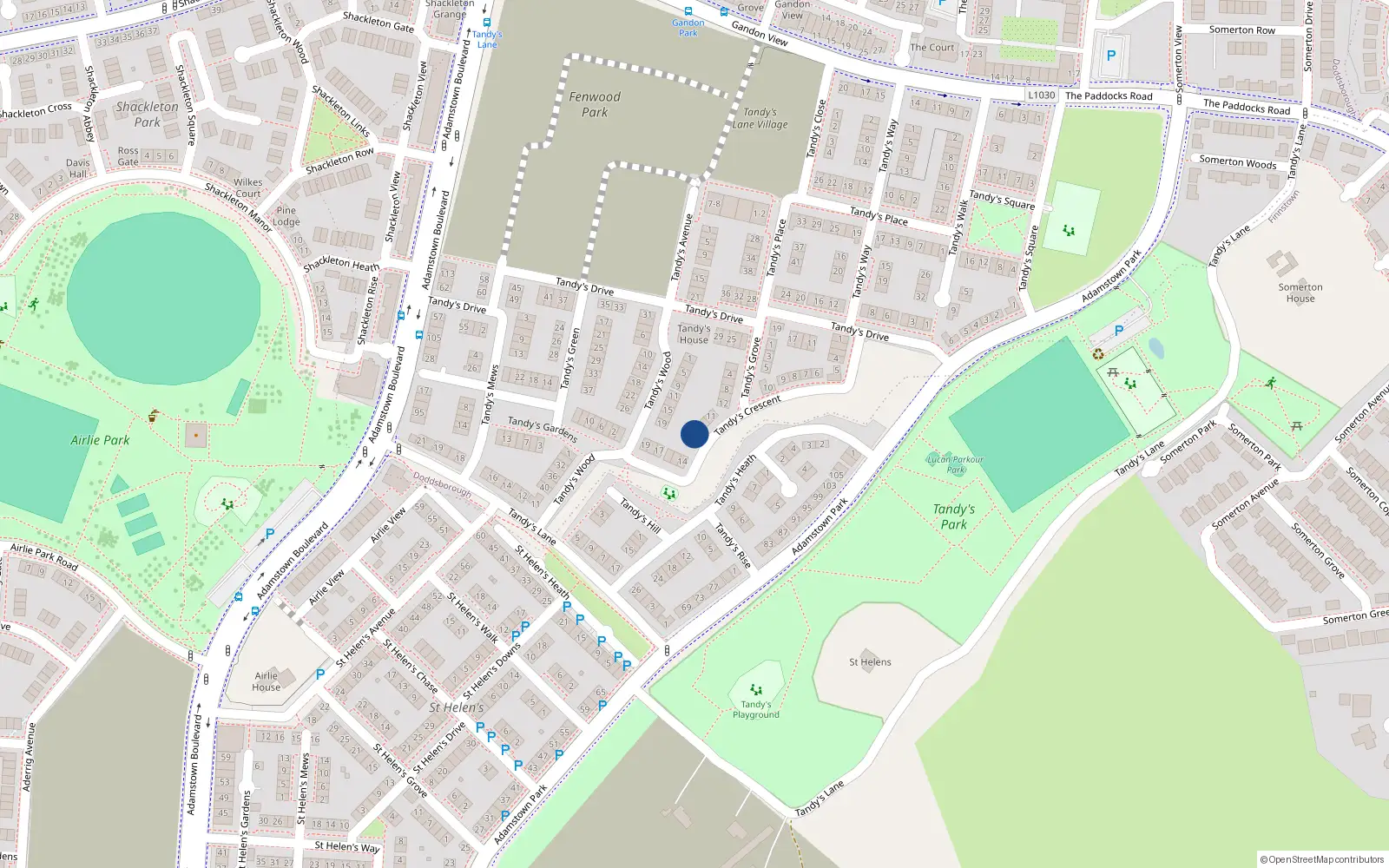 Overhead map showing the location of 13 Tandy's Crescent, Lucan