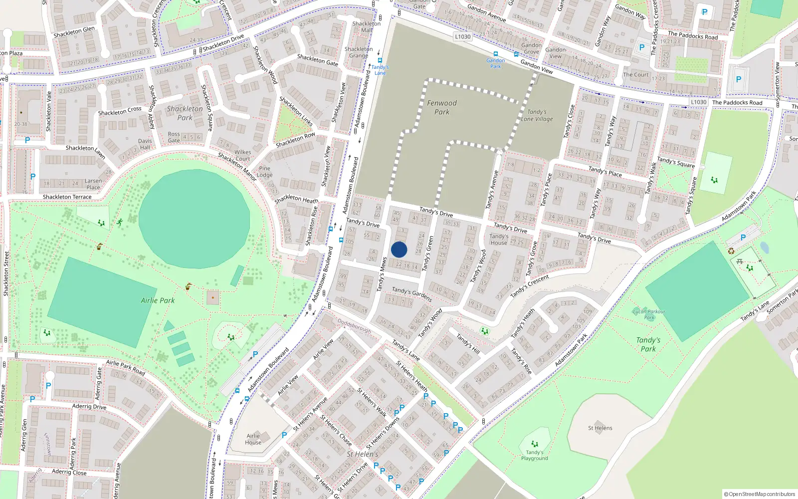 Overhead map showing the location of 13 Tandy's Mews, Lucan