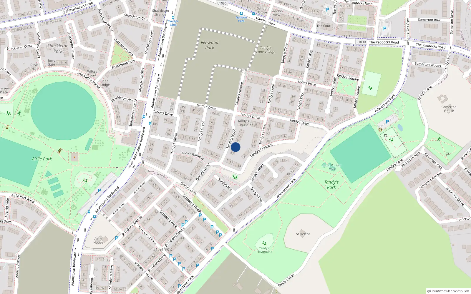 Overhead map showing the location of 13 Tandy's Wood, Lucan