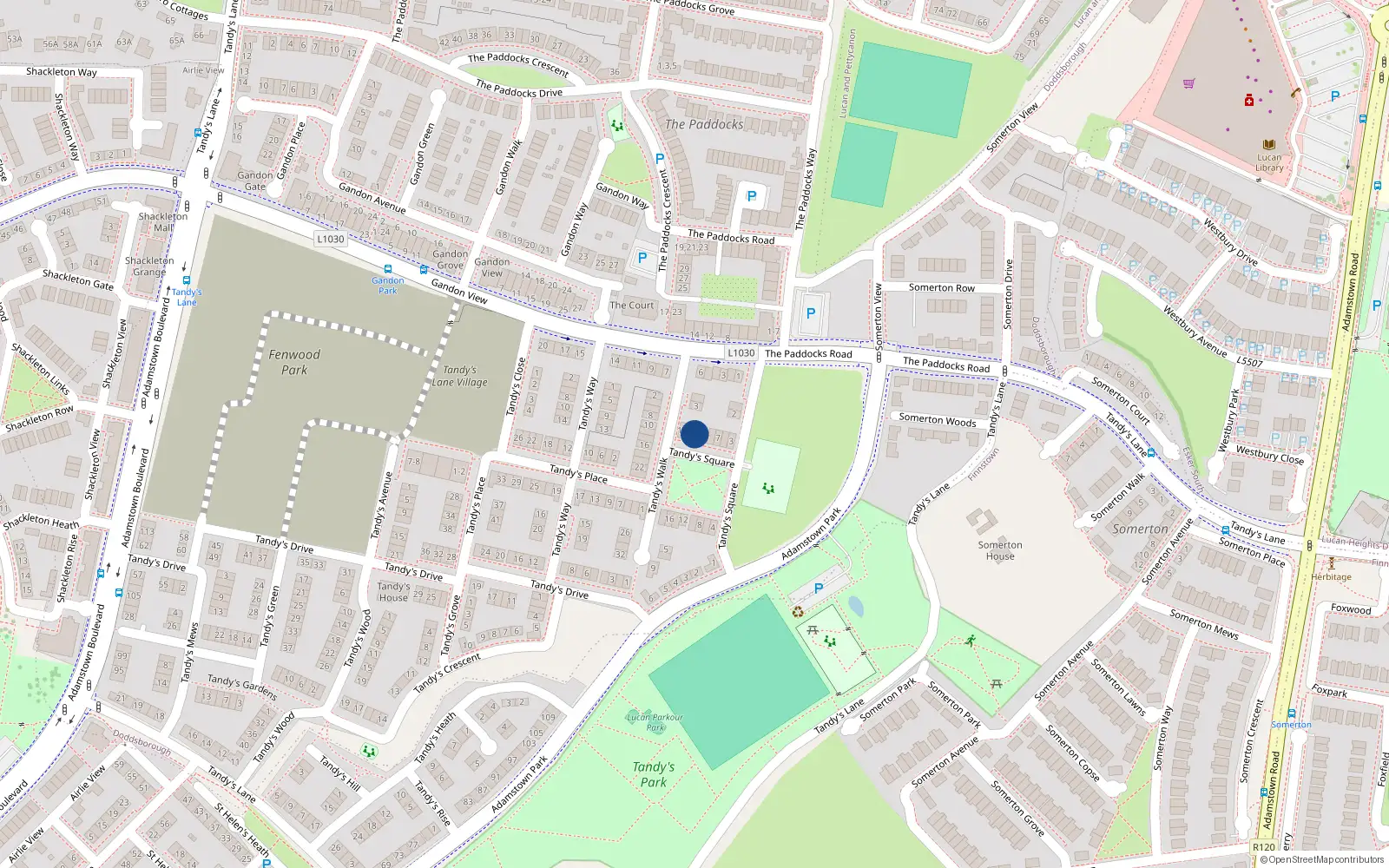 Overhead map showing the location of 13 Tandy's Square, Lucan