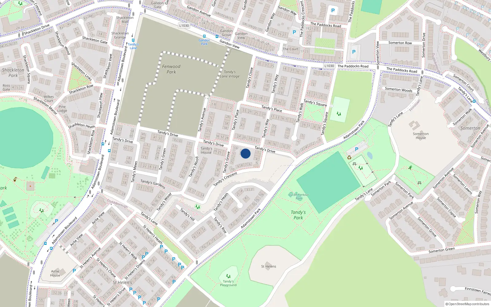 Overhead map showing the location of 13 Tandy's Drive, Lucan