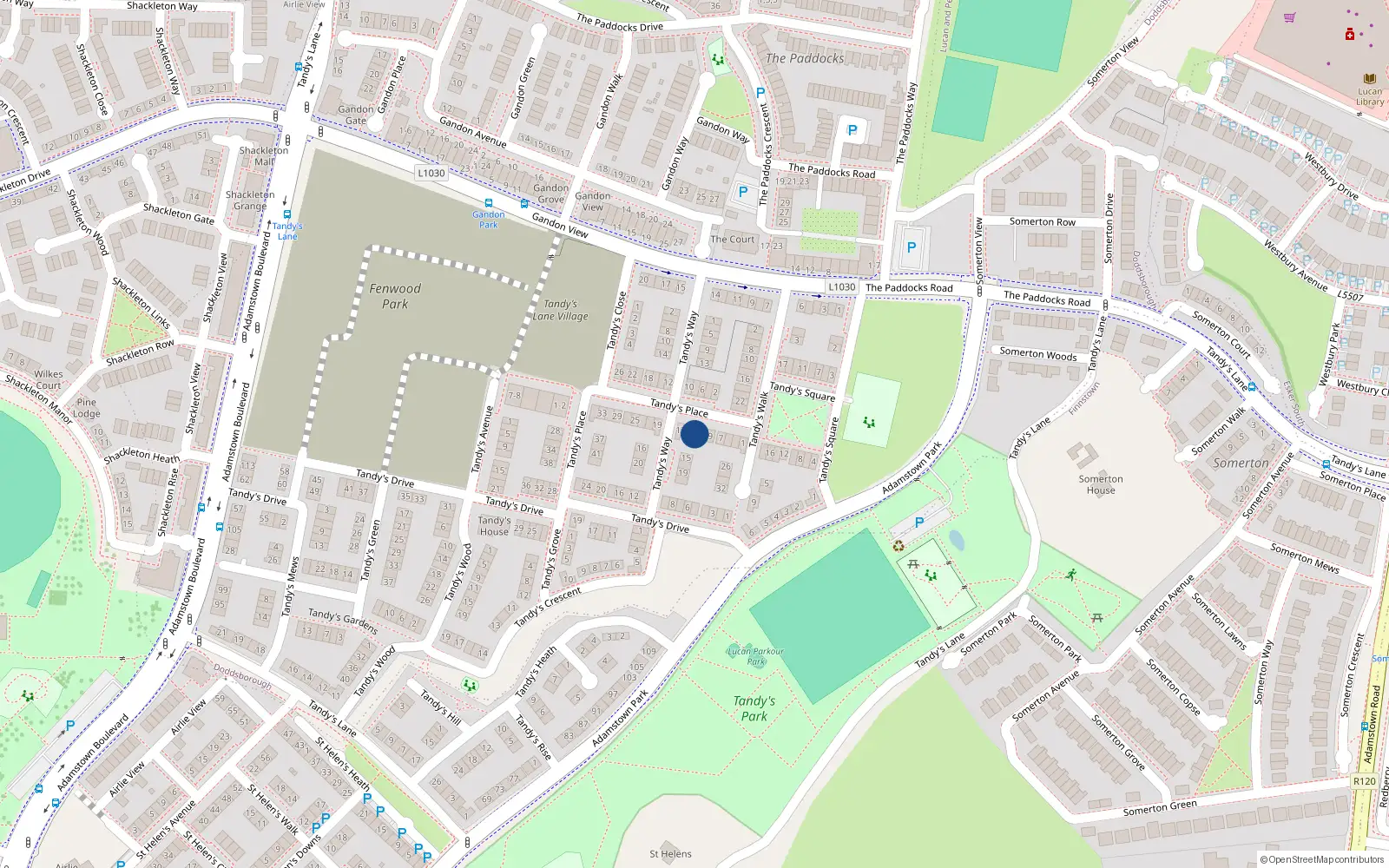 Overhead map showing the location of 13 Tandy's Place, Lucan