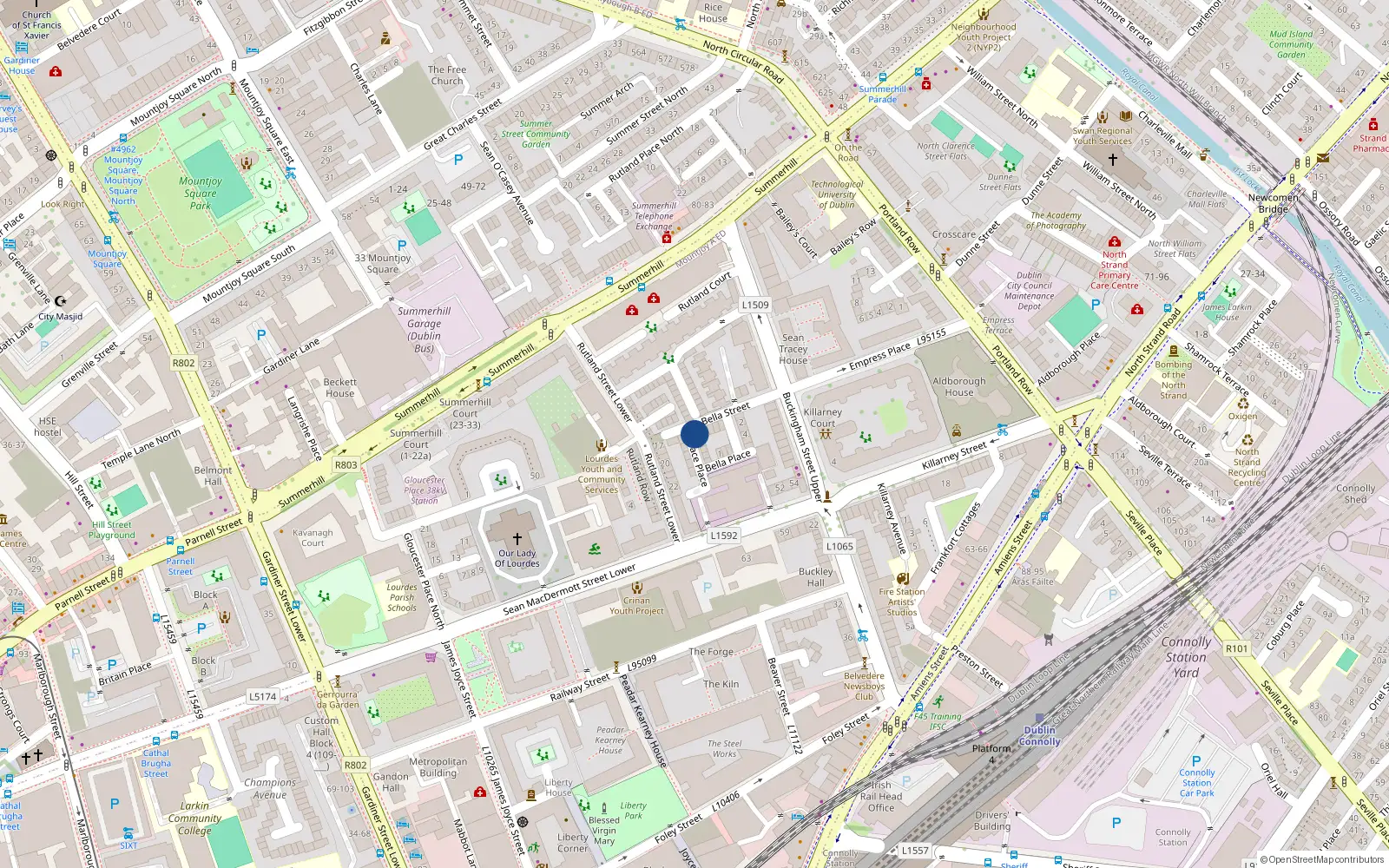 Overhead map showing the location of 13 Terrace Place, Off Bella St, Dublin 1