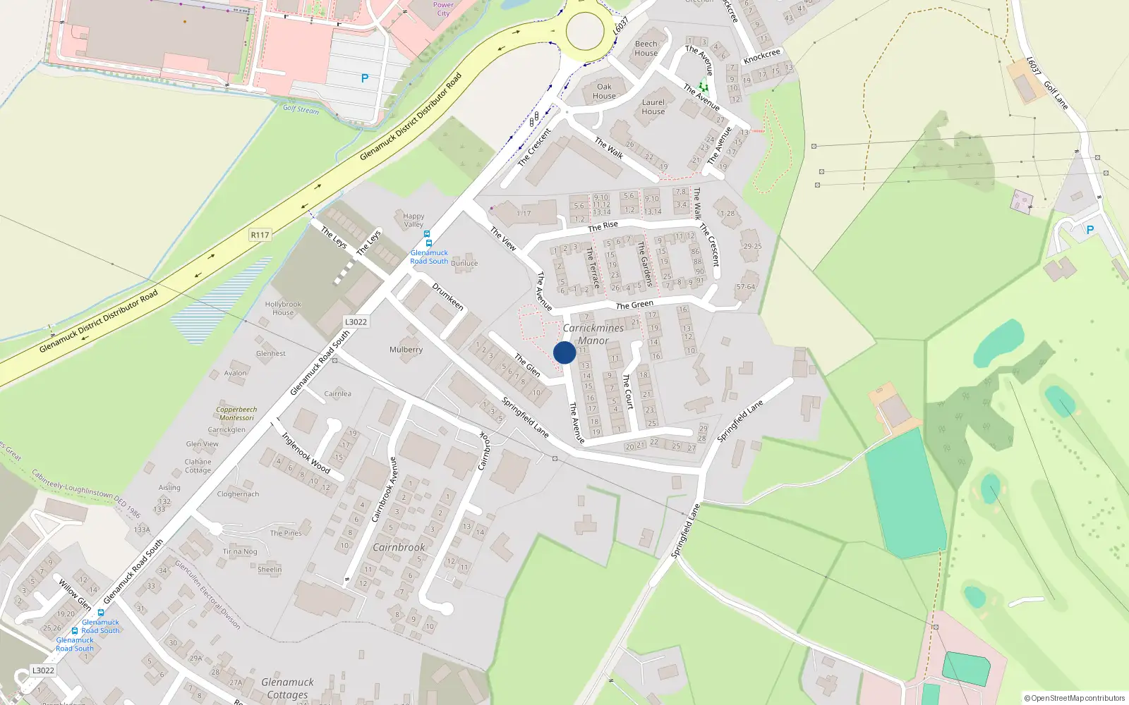 Overhead map showing the location of 13 The Avenue Carrickmines Manor, Dublin