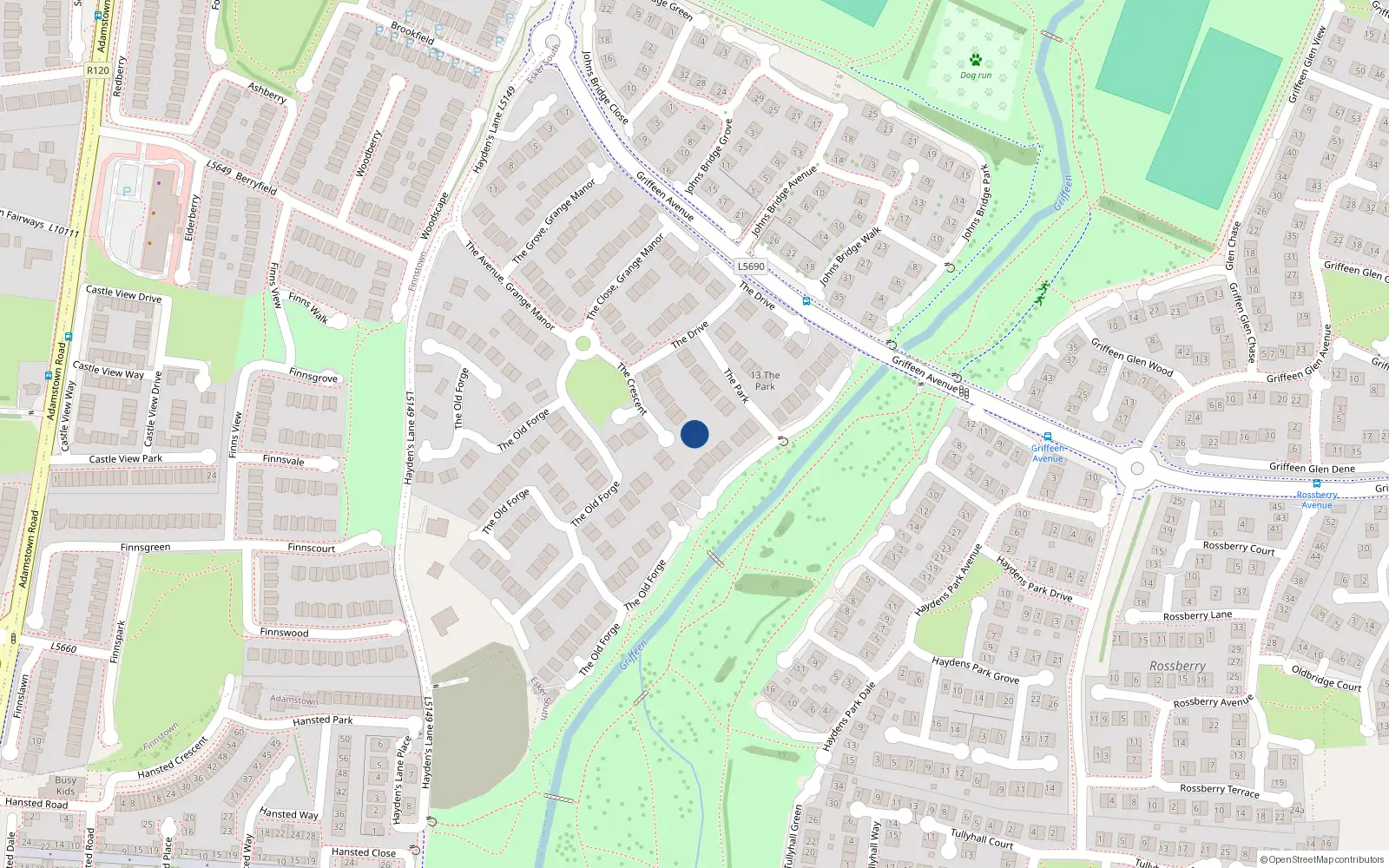 Overhead map showing the location of 13 the Crescent, Grange Manor, Lucan