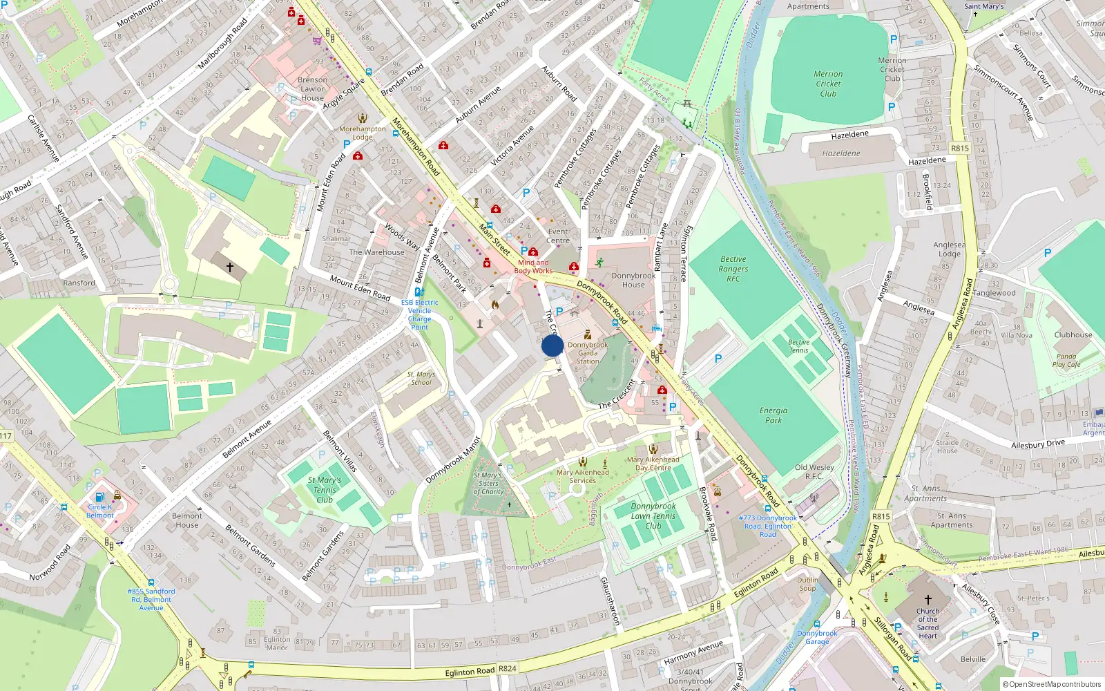 Overhead map showing the location of 13 The Crescent, Dublin