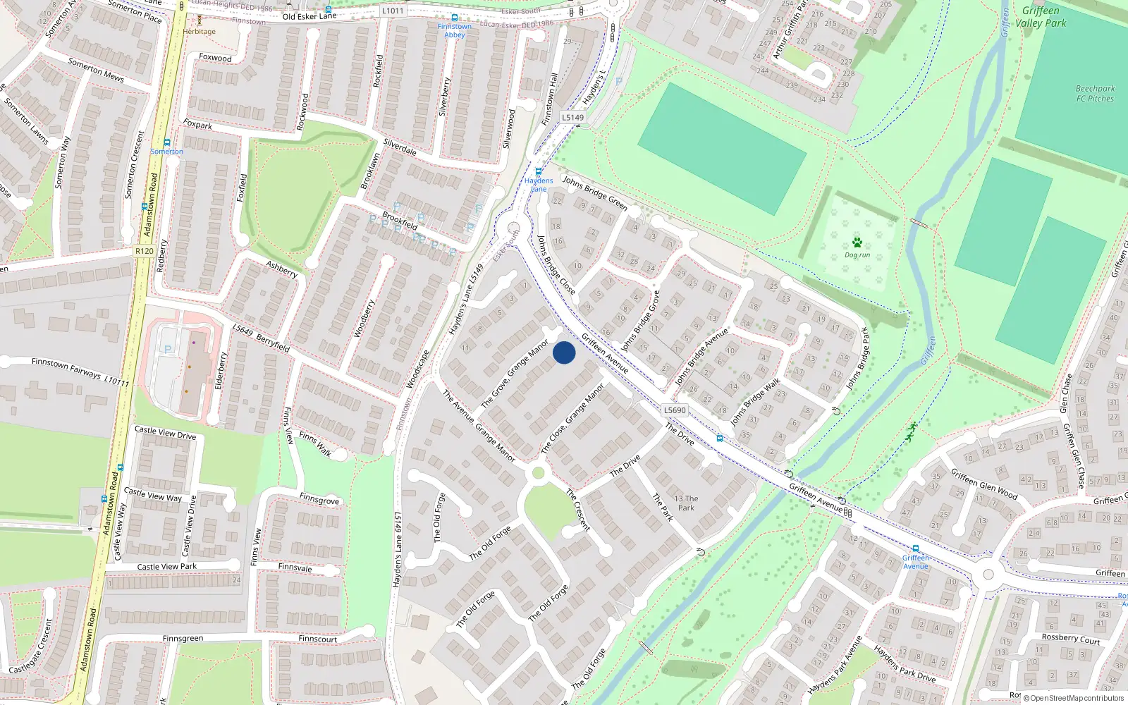 Overhead map showing the location of 13 The Grove, Lucan