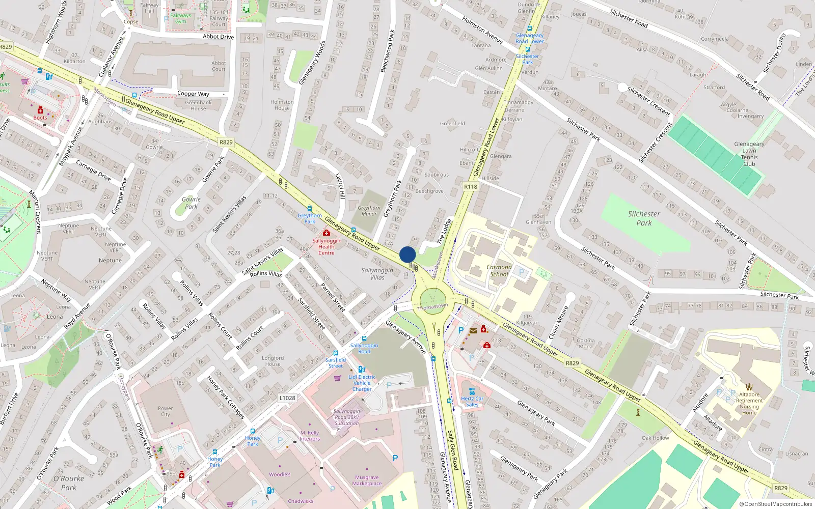 Overhead map showing the location of 13 The Lodge, Glenageary