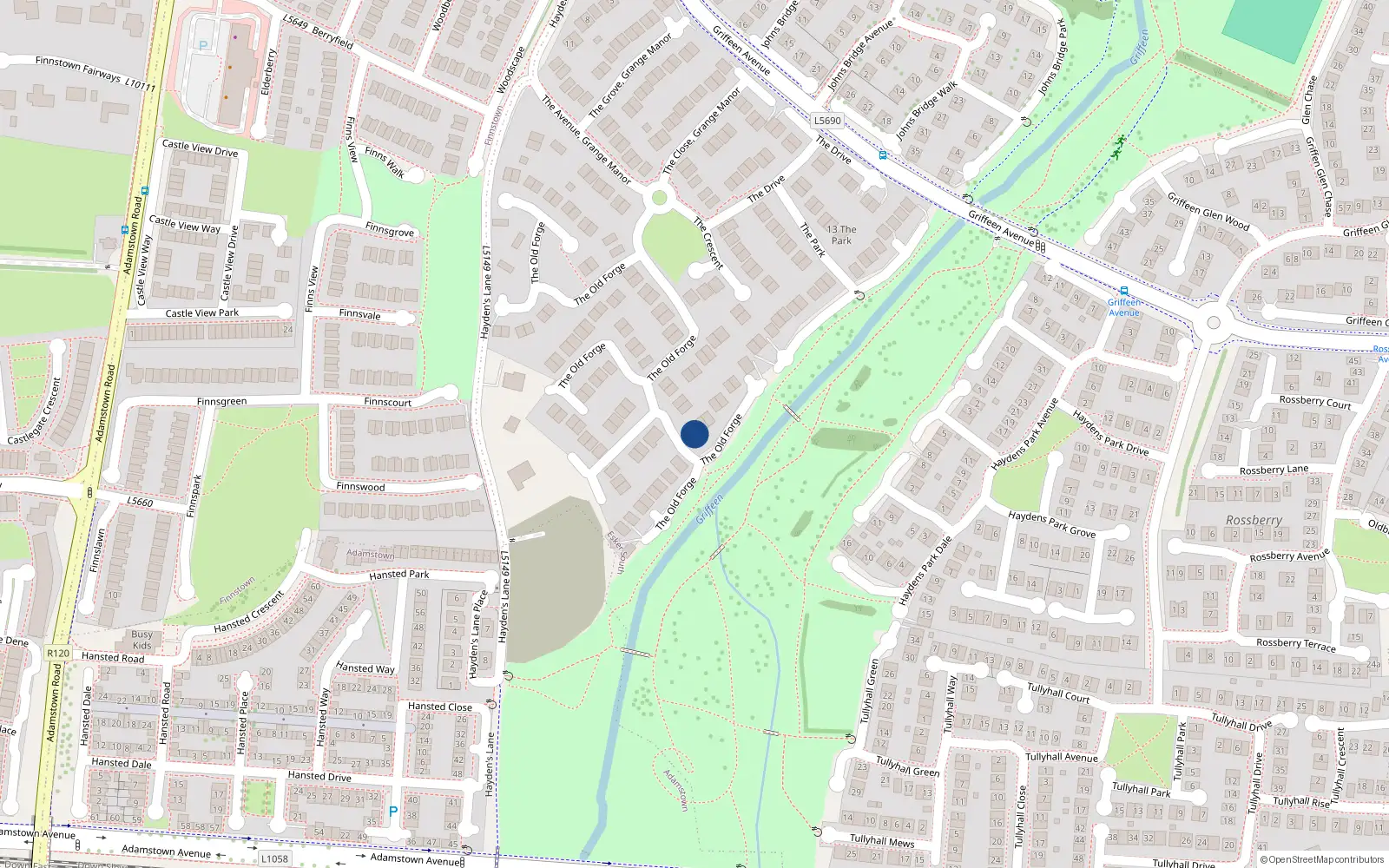 Overhead map showing the location of 13 the Old Forge, Lucan, Dublin