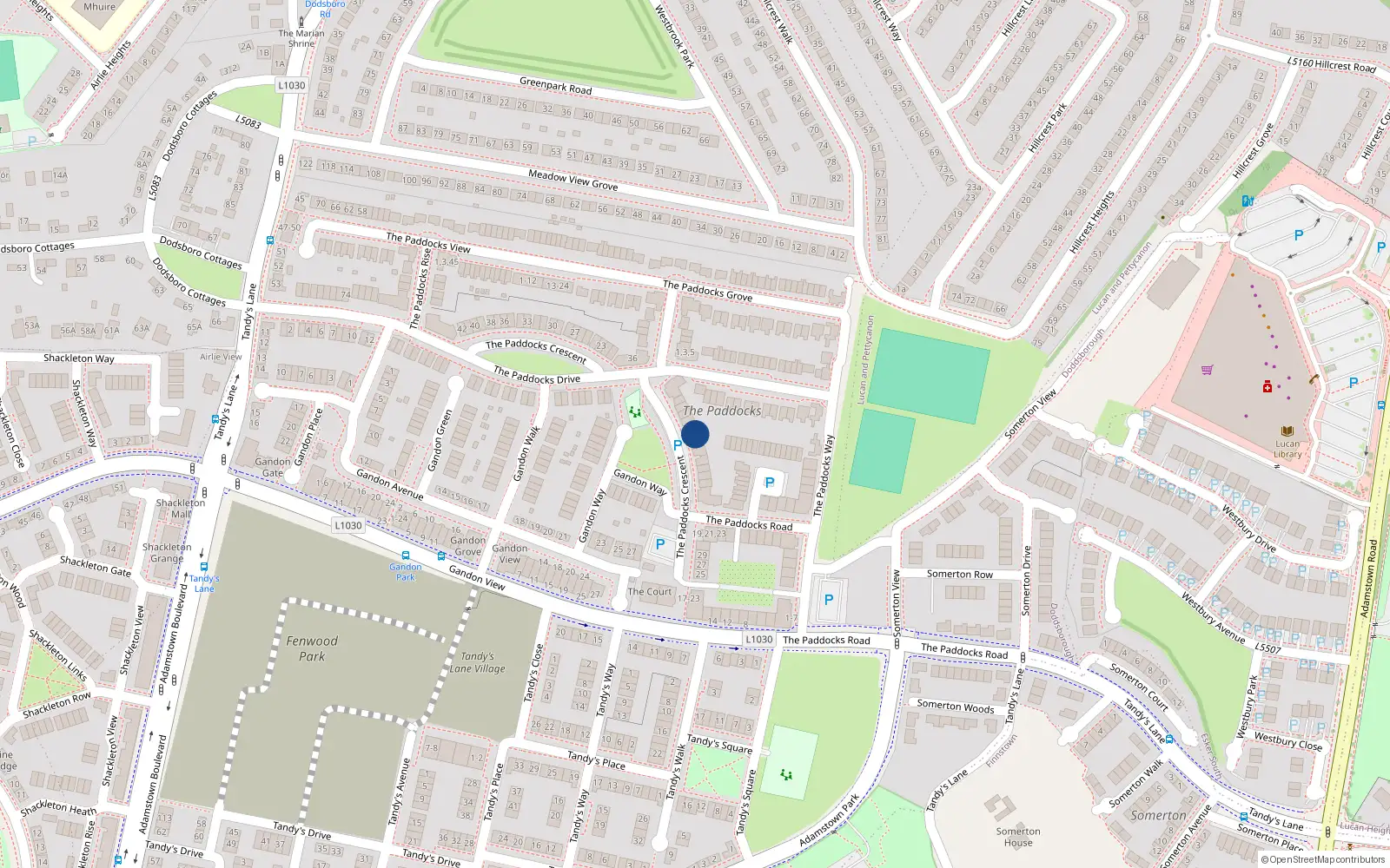 Overhead map showing the location of 13 The Paddocks Crescent, Lucan