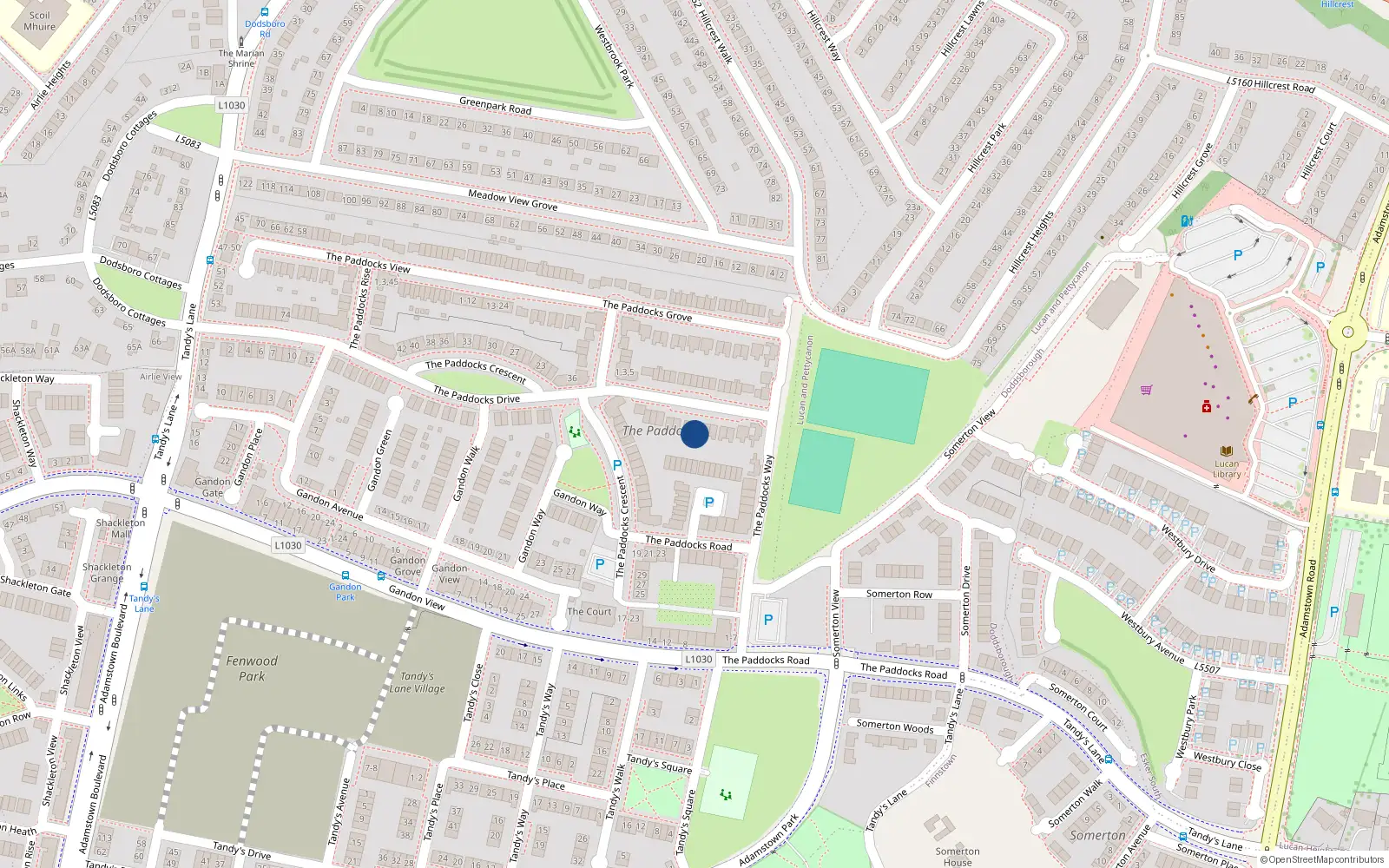 Overhead map showing the location of 13 the Paddocks Drive, Adamstown, Lucan