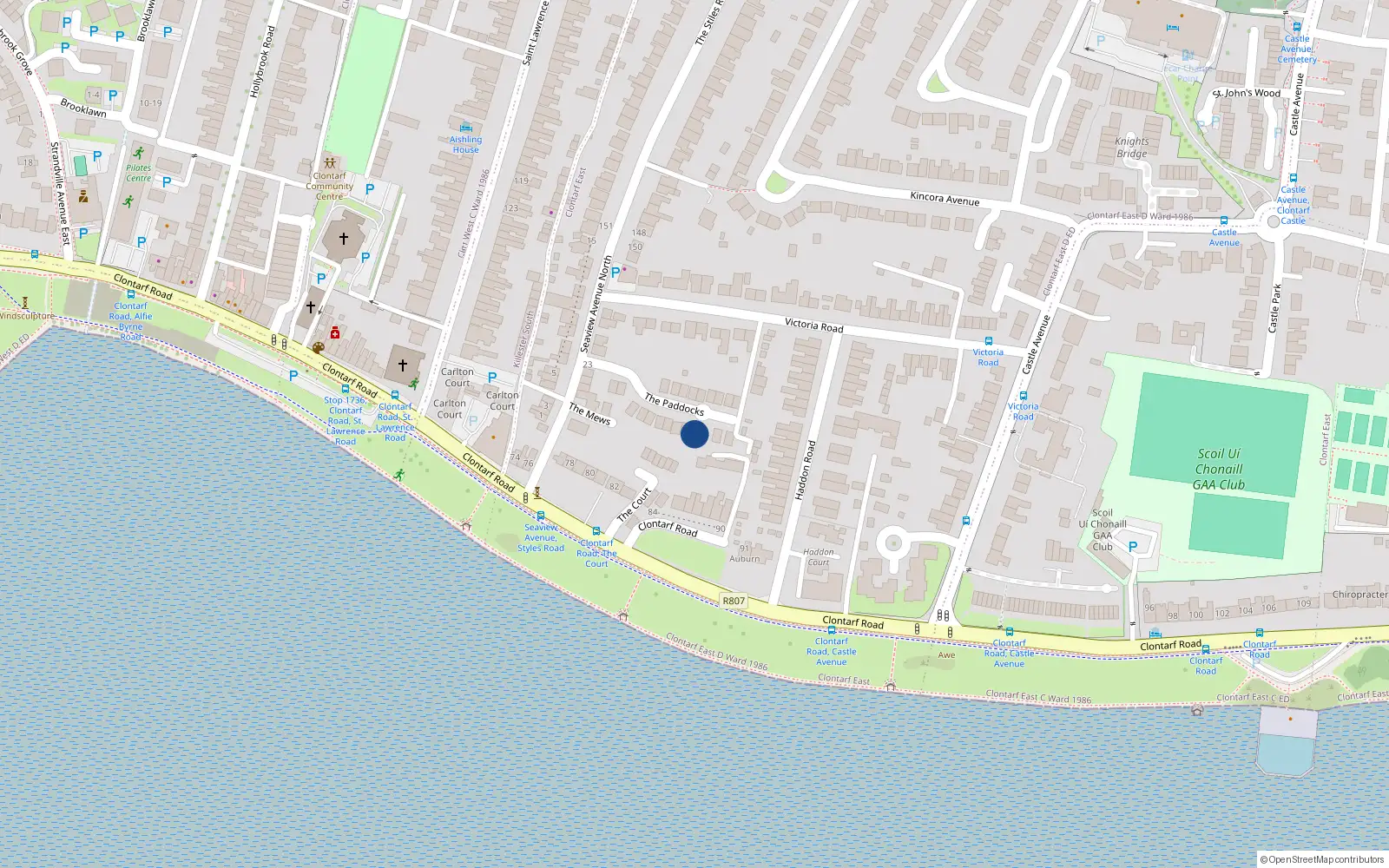 Overhead map showing the location of 13 the Paddocks, Haddon Park, Clontarf