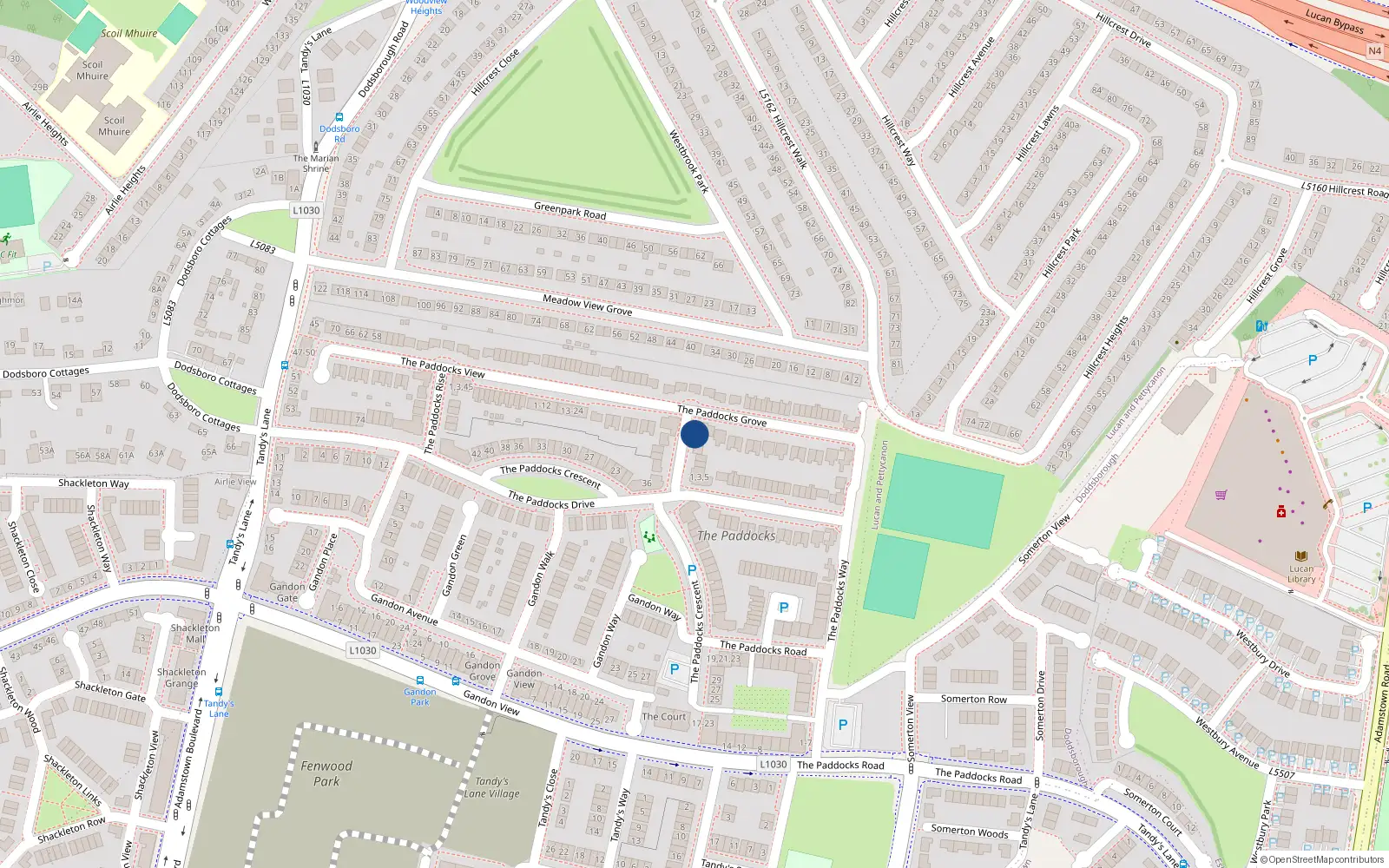 Overhead map showing the location of 13 the Paddocks Walk, Adamstown, Lucan