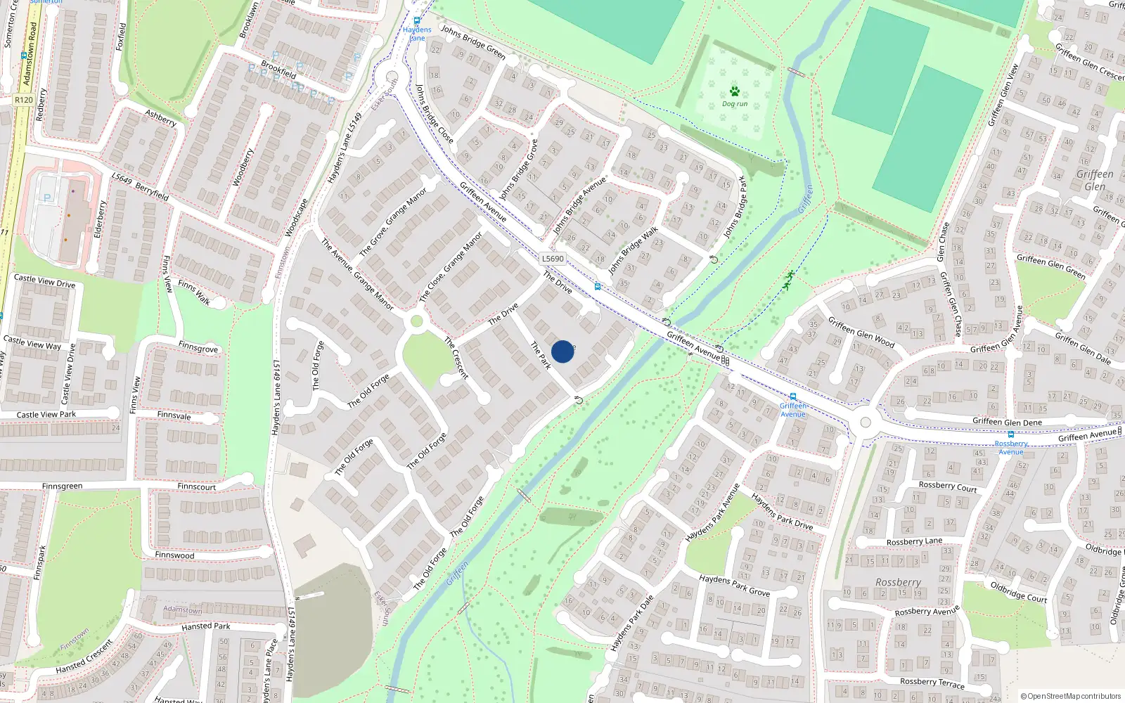 Overhead map showing the location of 13 The Park, Lucan
