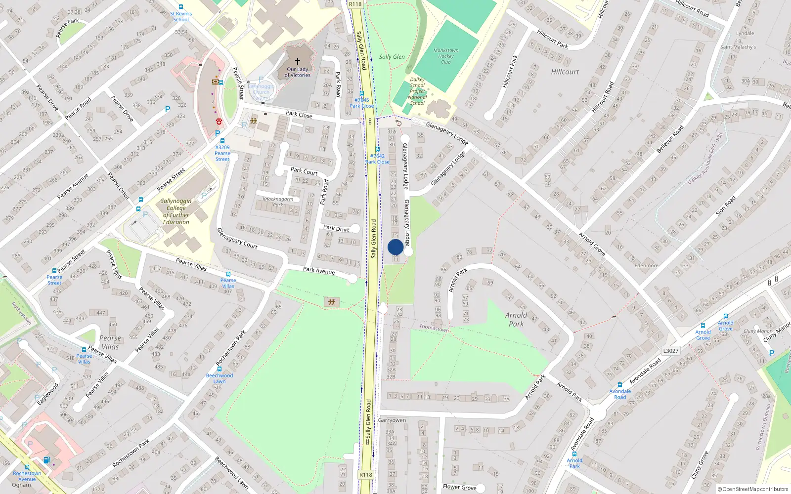 Overhead map showing the location of 13 Thomastown Road, Sallynoggin