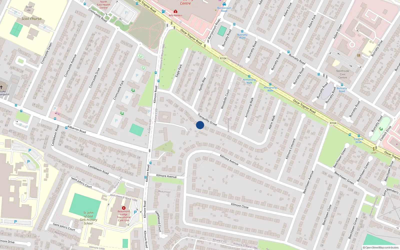 Overhead map showing the location of 13 Tranquility Grove, Dublin 5