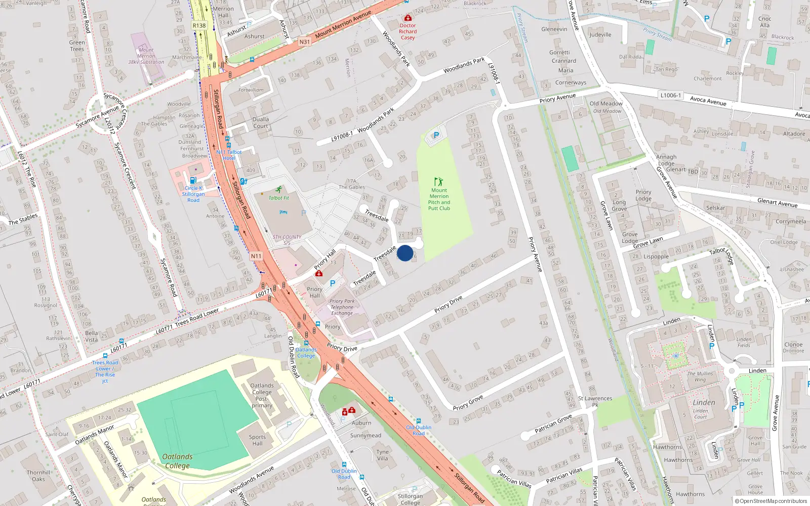 Overhead map showing the location of 13 Treesdale, Dublin