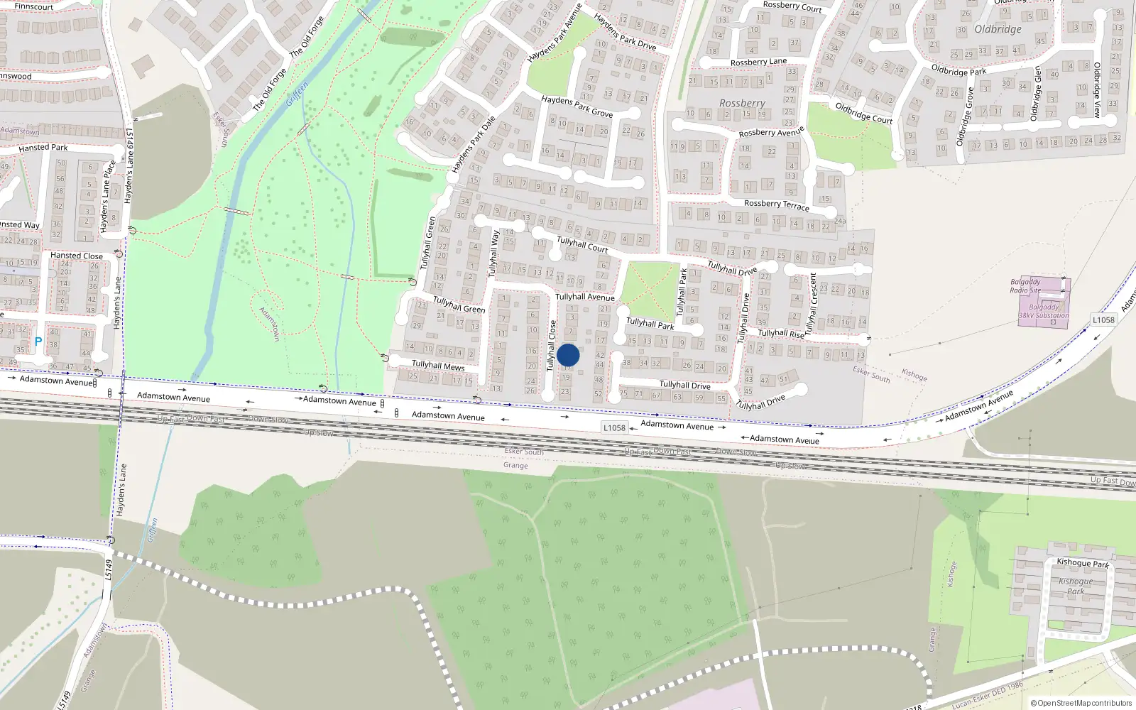 Overhead map showing the location of 13 Tullyhall Close, Lucan