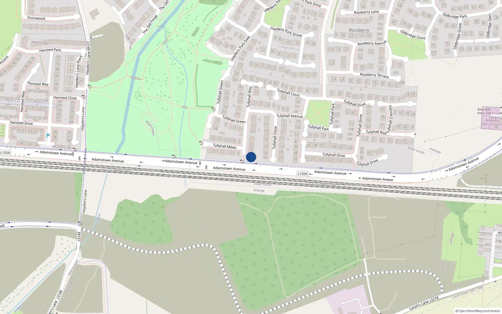 Overhead map showing the location of 13 Tullyhall Mews, Lucan