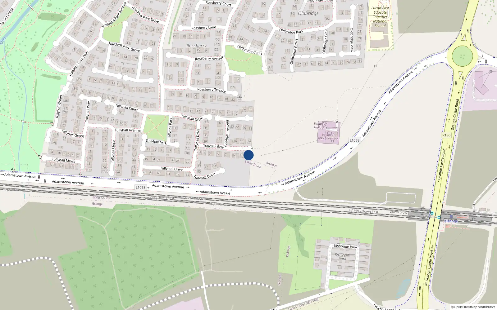 Overhead map showing the location of 13 Tullyhall Rise, Lucan
