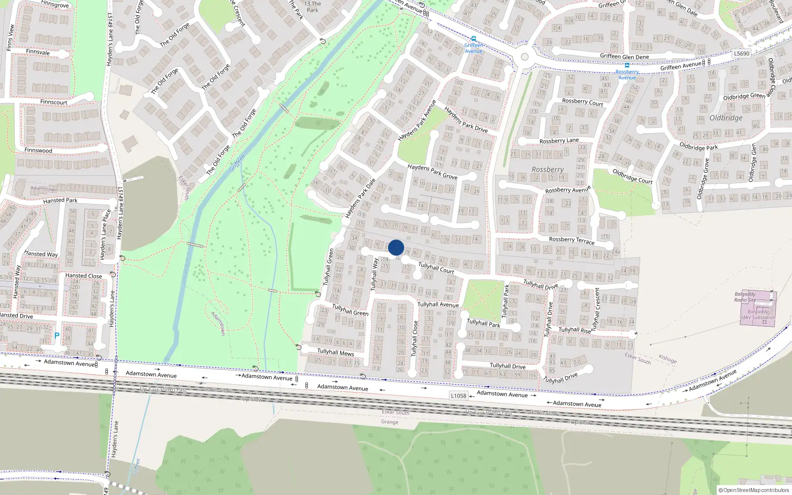 Overhead map showing the location of 13 Tullyhall Way, Lucan, Co Dublin