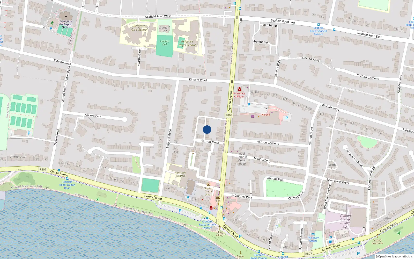 Overhead map showing the location of 13 Vernon Mews, Clontarf