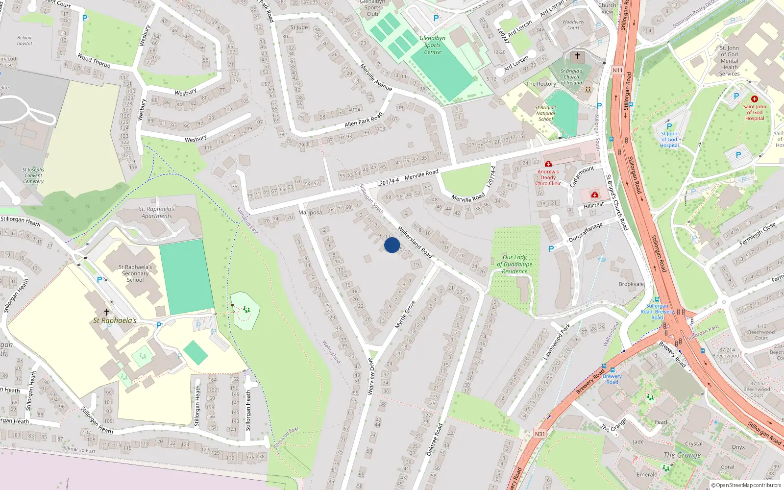 Overhead map showing the location of 13 Waltersland Road, Dublin