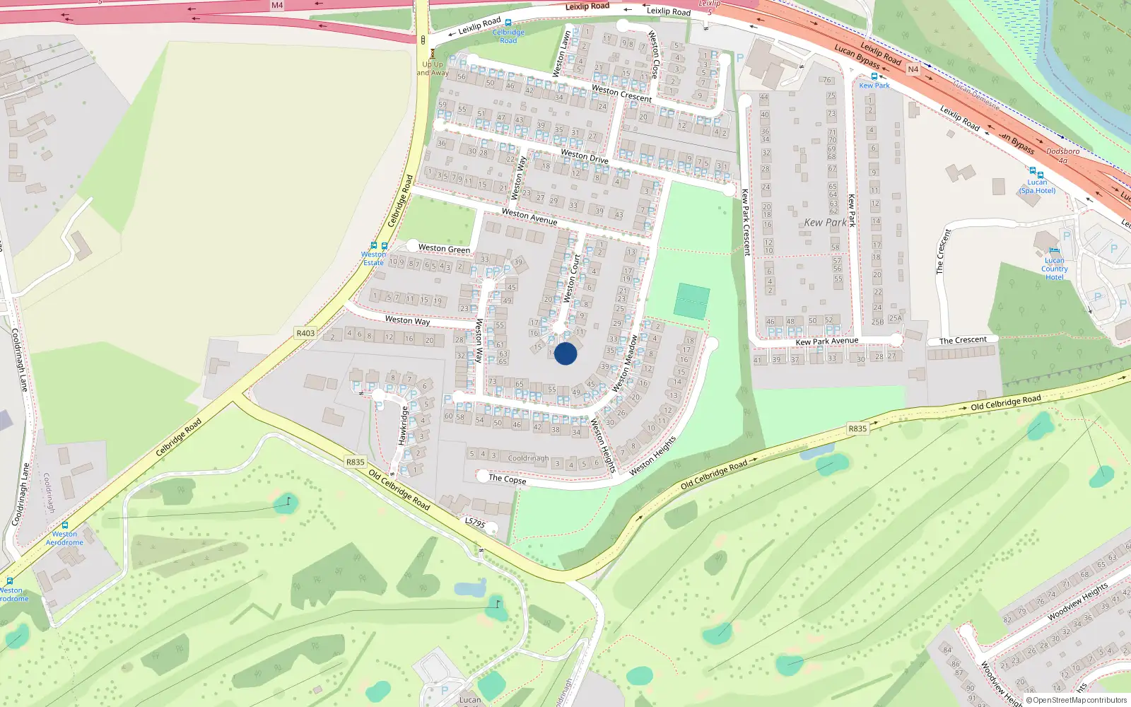Overhead map showing the location of 13 Weston Court, Lucan